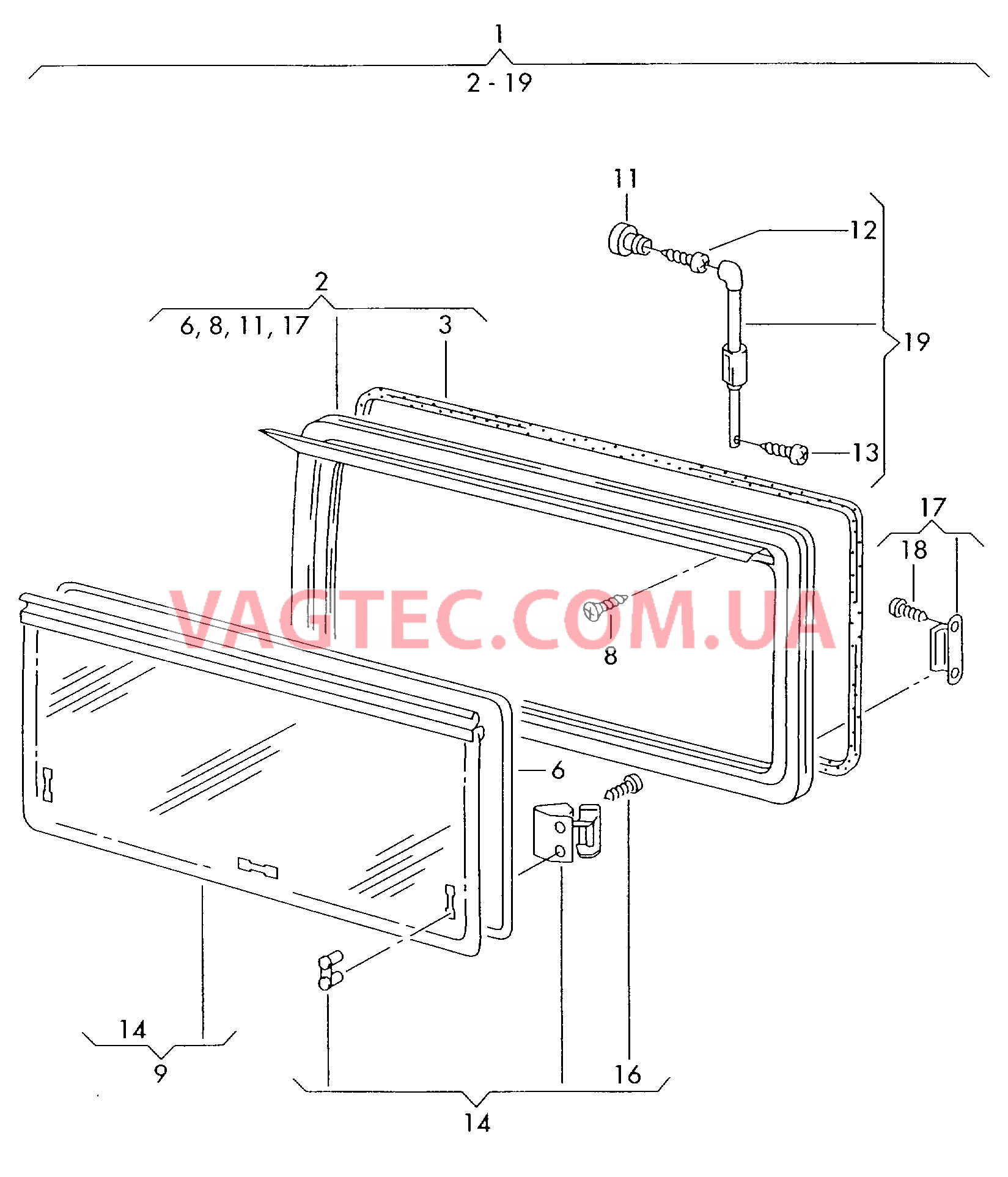 Выставное стекло  для VOLKSWAGEN Transporter 2000