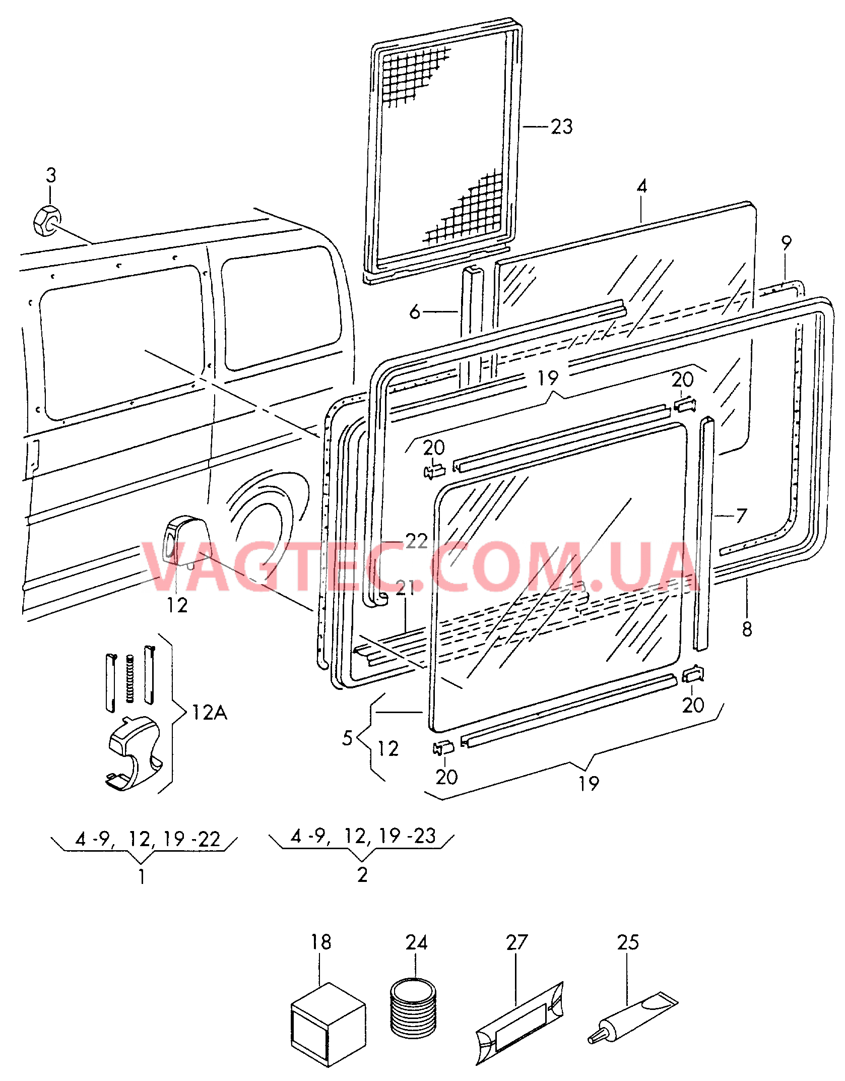 Cтекло сдвижного окна  для VOLKSWAGEN Transporter 2000