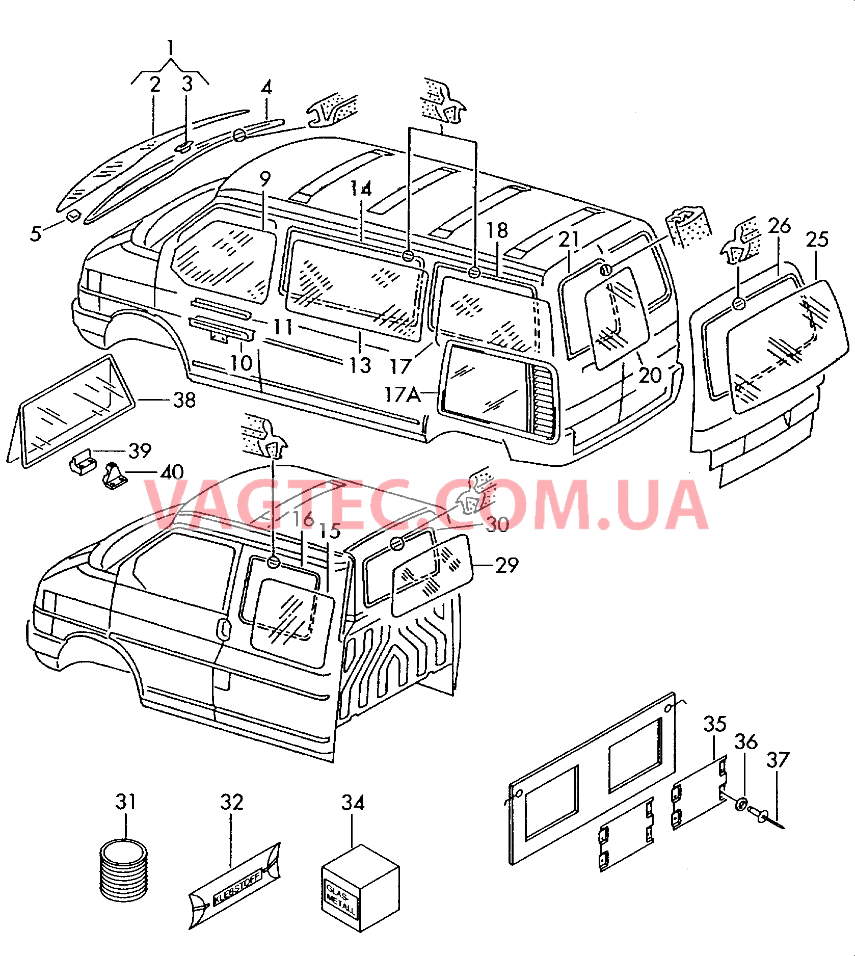 Стёкла  для VOLKSWAGEN Transporter 2000