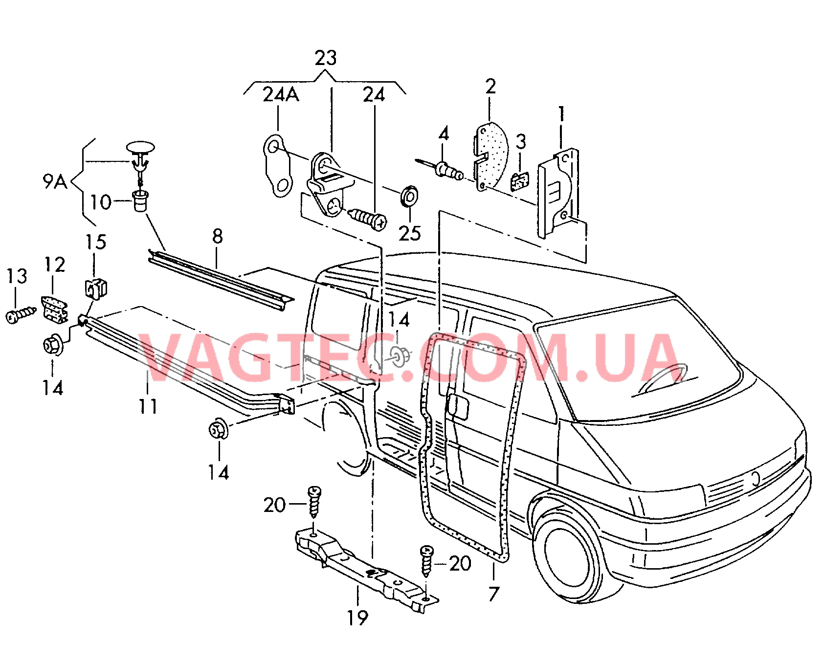 Направляющая Фиксатор двери Уплотнитель сдвижной двери  для VOLKSWAGEN Transporter 2000