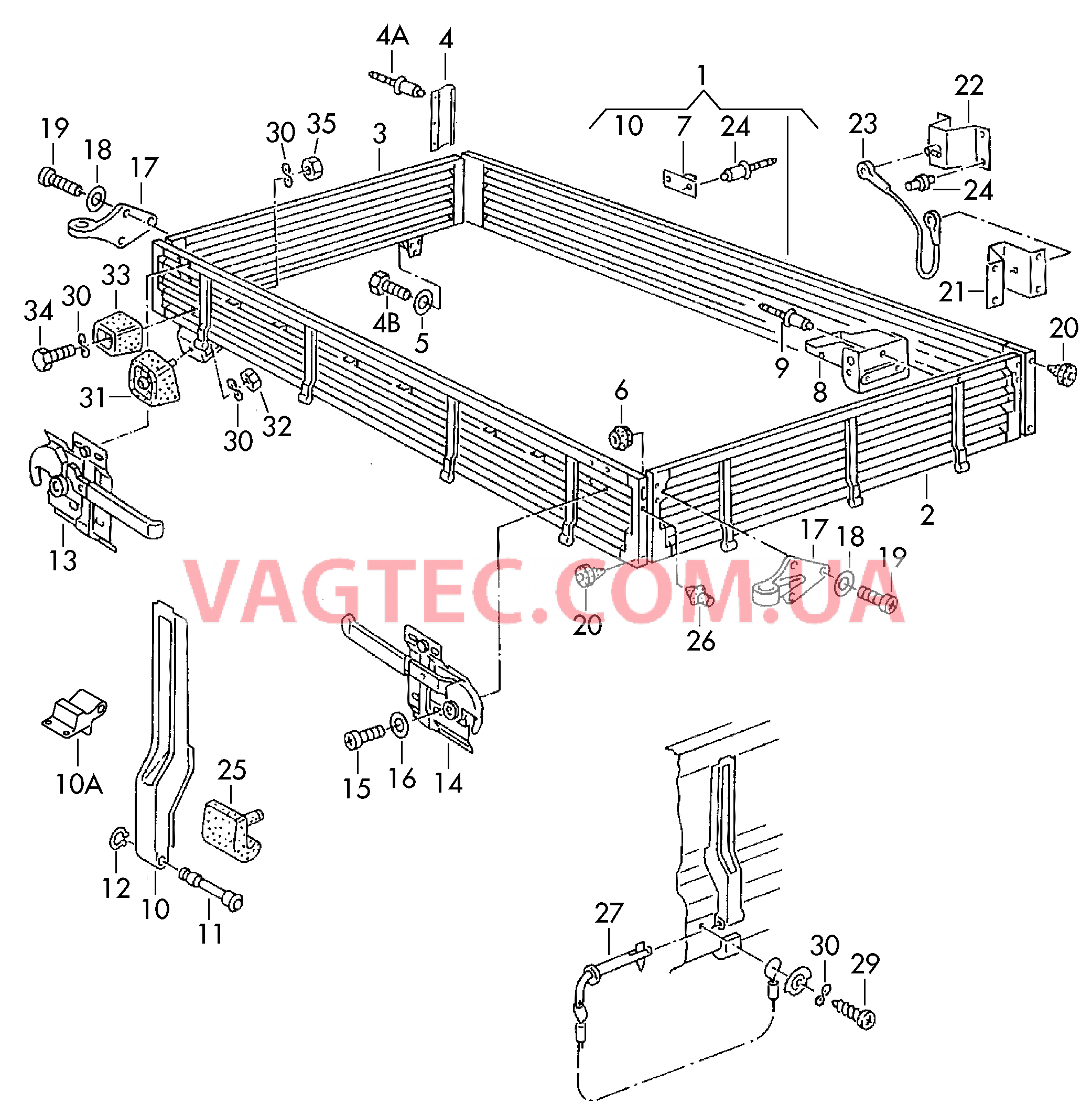 Откидные борта  для VOLKSWAGEN Transporter 2003