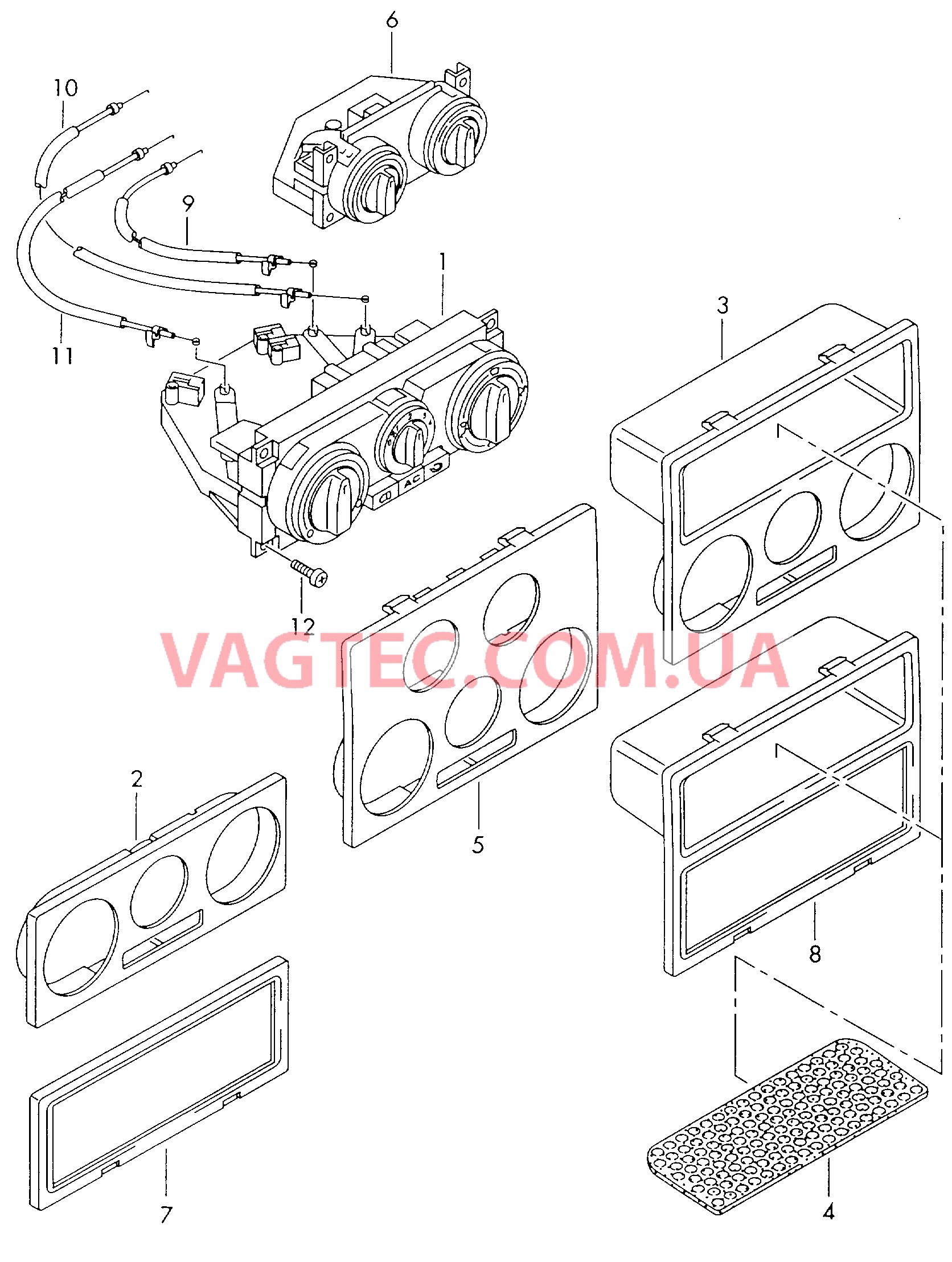 Регулировка подачи свежего и теплого воздуха   F 70-X-080 001>>* для VOLKSWAGEN Transporter 2000