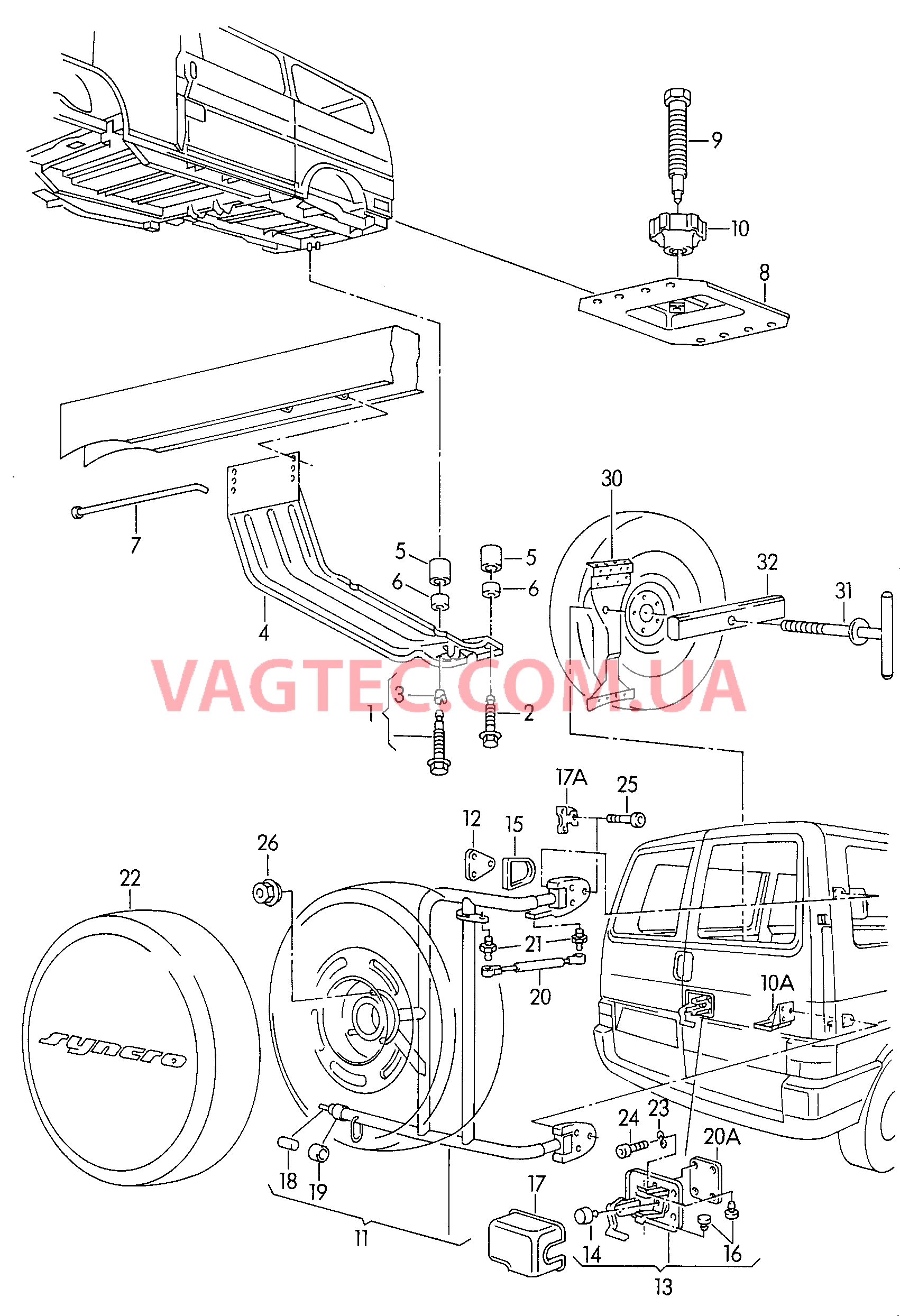 Крепеж запасного колеса  для VOLKSWAGEN Transporter 2003