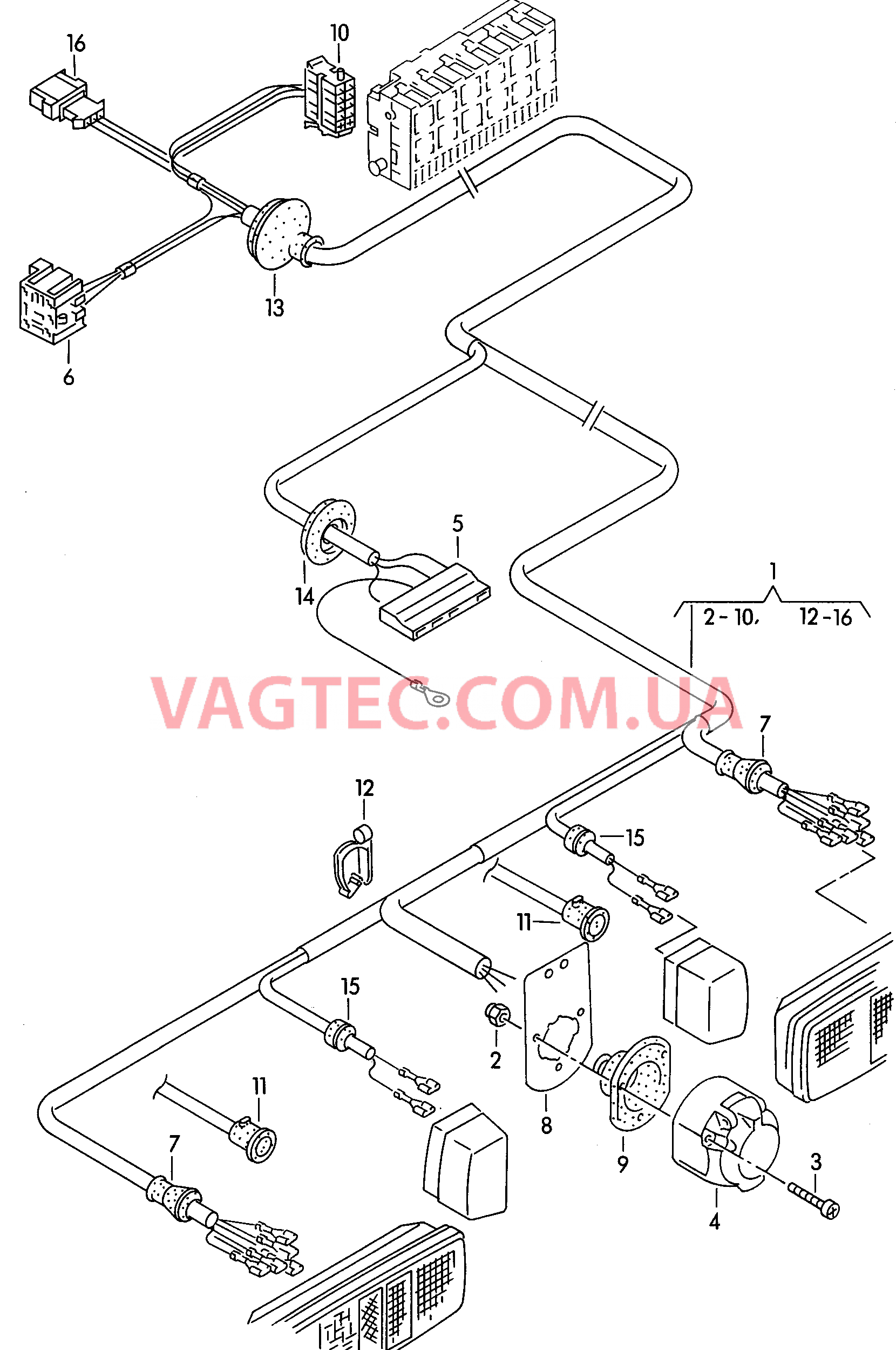 Жгут проводов задний Кабель-адаптер для а/м с прицепом  для VOLKSWAGEN Transporter 2002