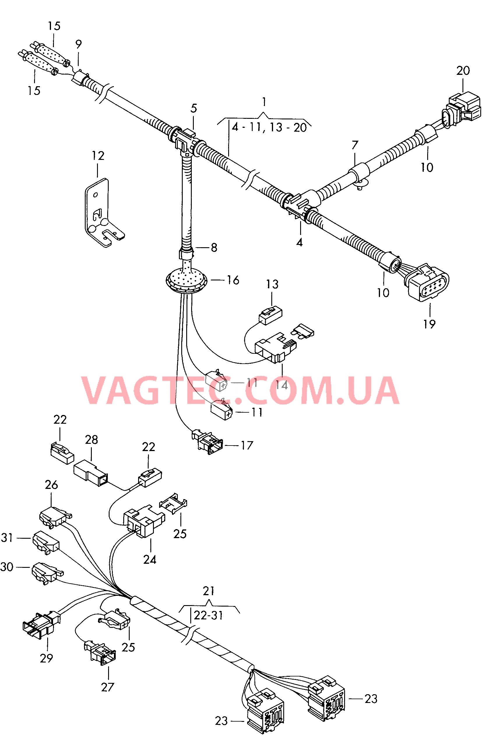 Жгут проводов для дополнительного обогрева  Комплект кабелей 2 теплообменника  для VOLKSWAGEN Transporter 2000