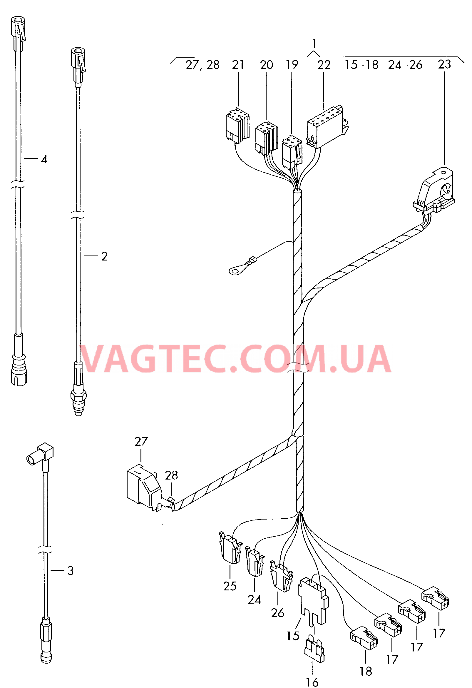 Жгут проводов системы навигации  Антенный кабель                   см. каталог:  для VOLKSWAGEN Transporter 2001