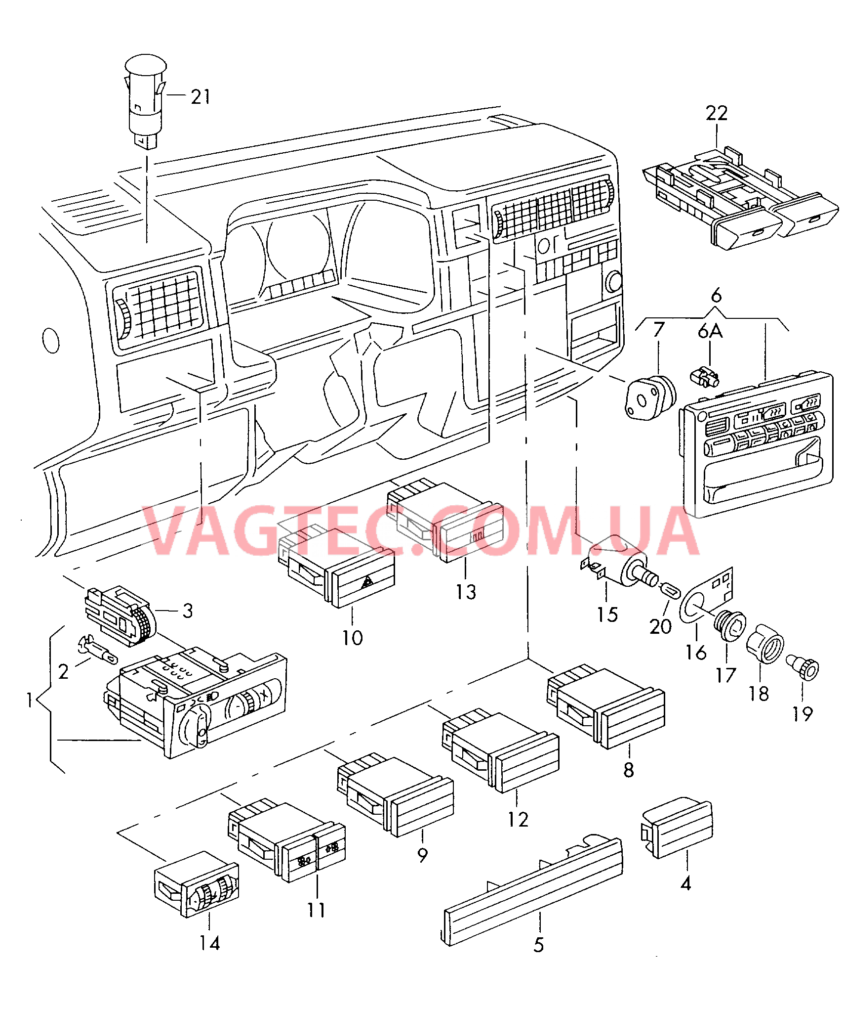 Выключатель в панели приборов  для VOLKSWAGEN Transporter 2004