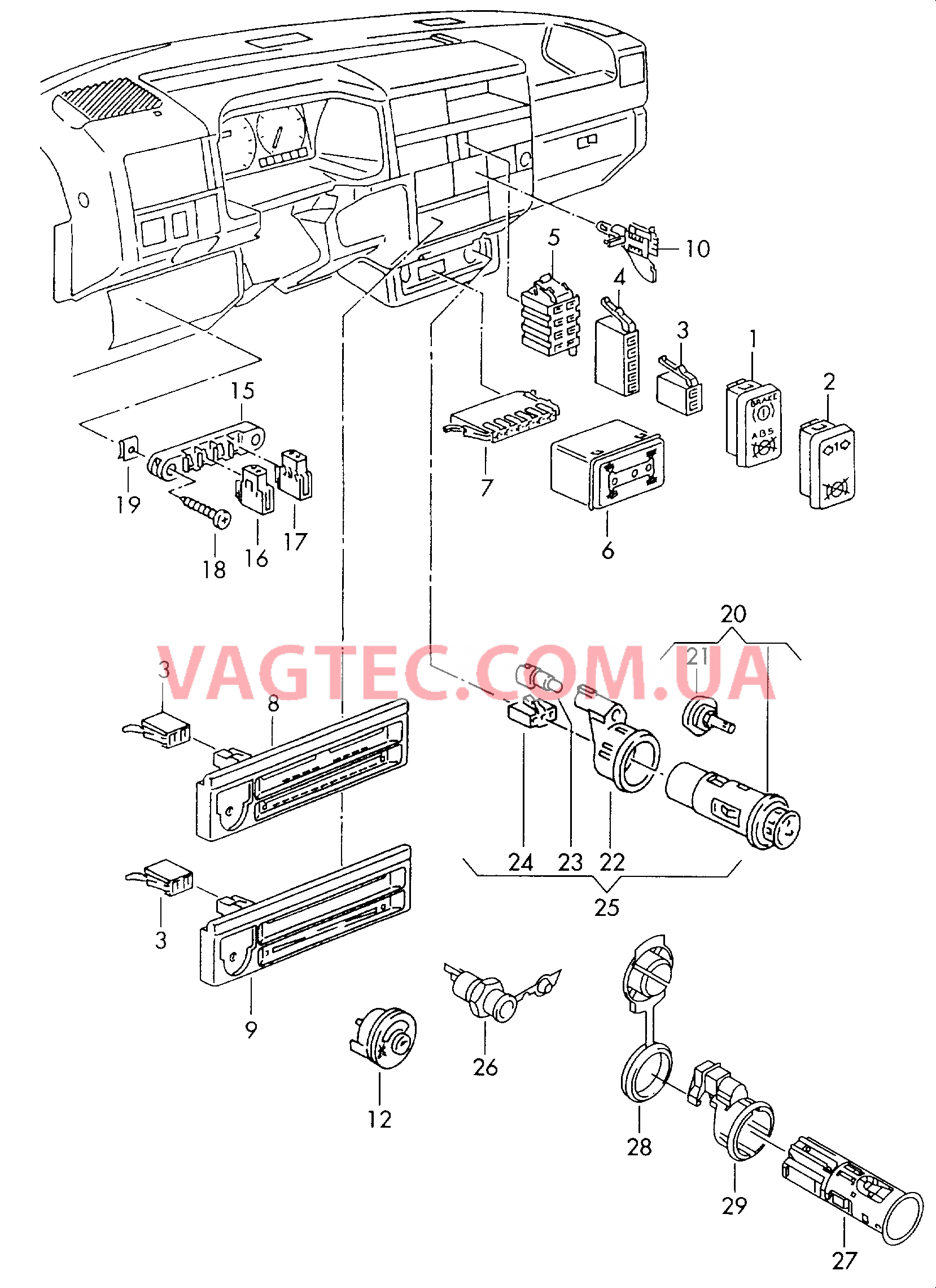 Прикуриватель Штепсельный разъем KOнтрольные лампы для а/м с тахографом  Индикатор обслуж. возд.фильтра F 70-XH051 760>> F 70-XX053 083>> F 70-XX067 240>> для VOLKSWAGEN Transporter 2004