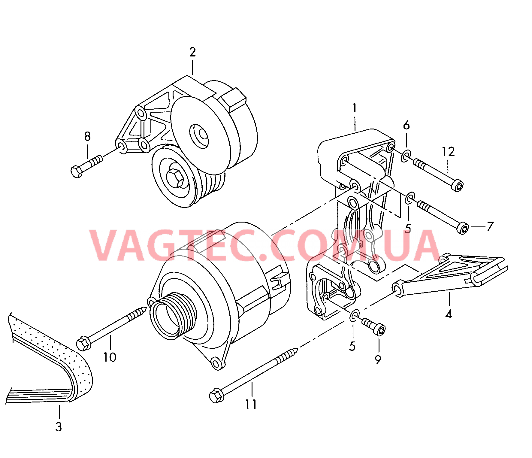 Детали подключения и крепления для генератора  Поликлиновой ремень  для VOLKSWAGEN Transporter 2001