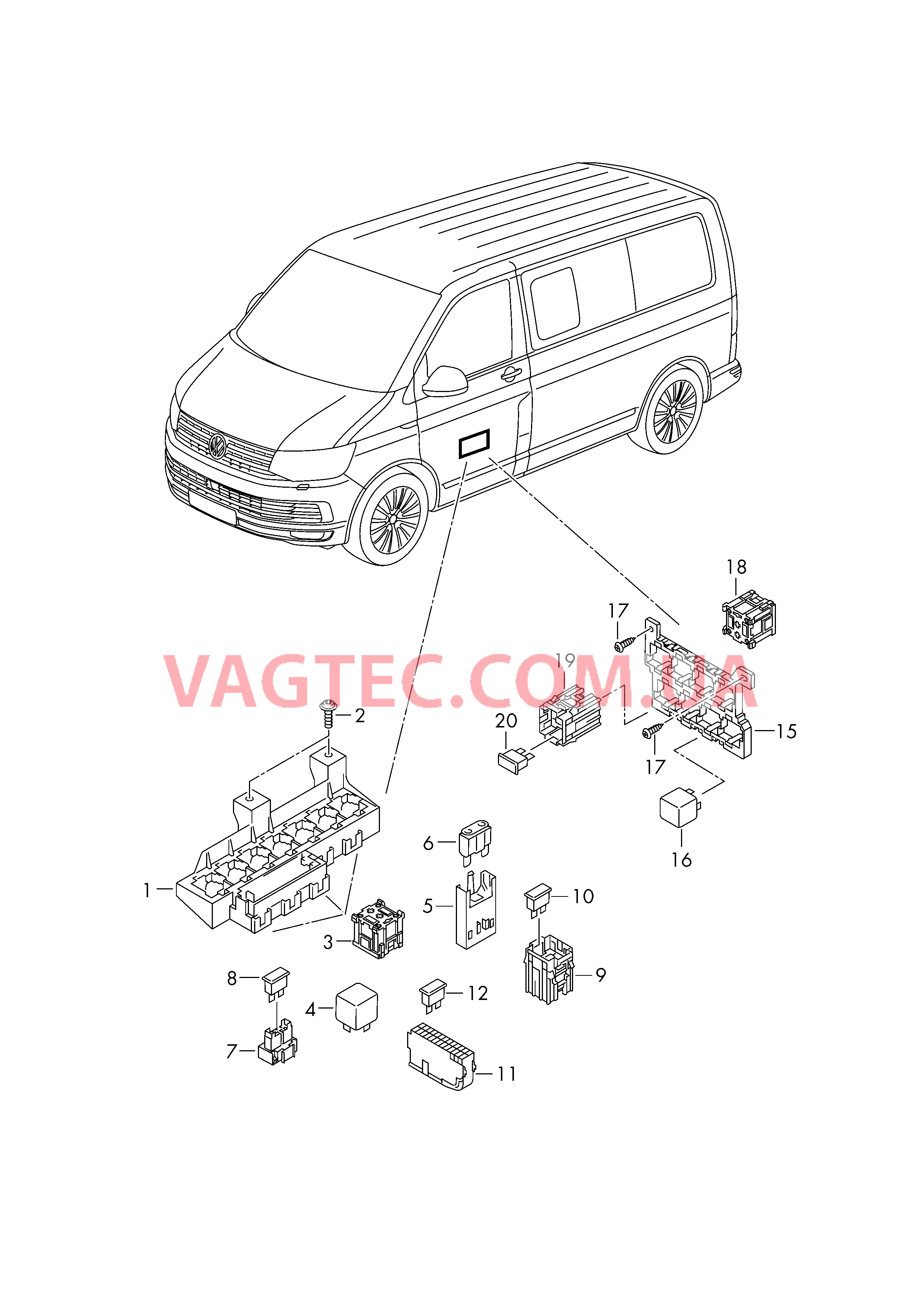 Реле Колодка реле Гнездо для предохранителя Короб сиденья  для VOLKSWAGEN Transporter 2017