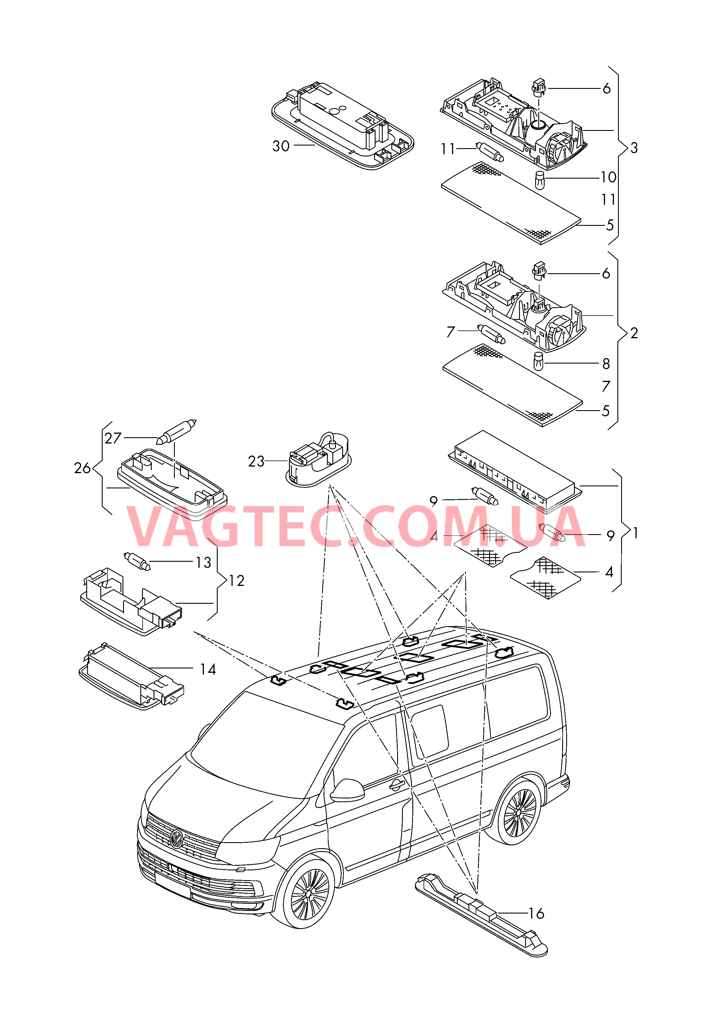 Плафон салона с фонар.д.чтения Косметическая лампа  для VOLKSWAGEN Transporter 2017