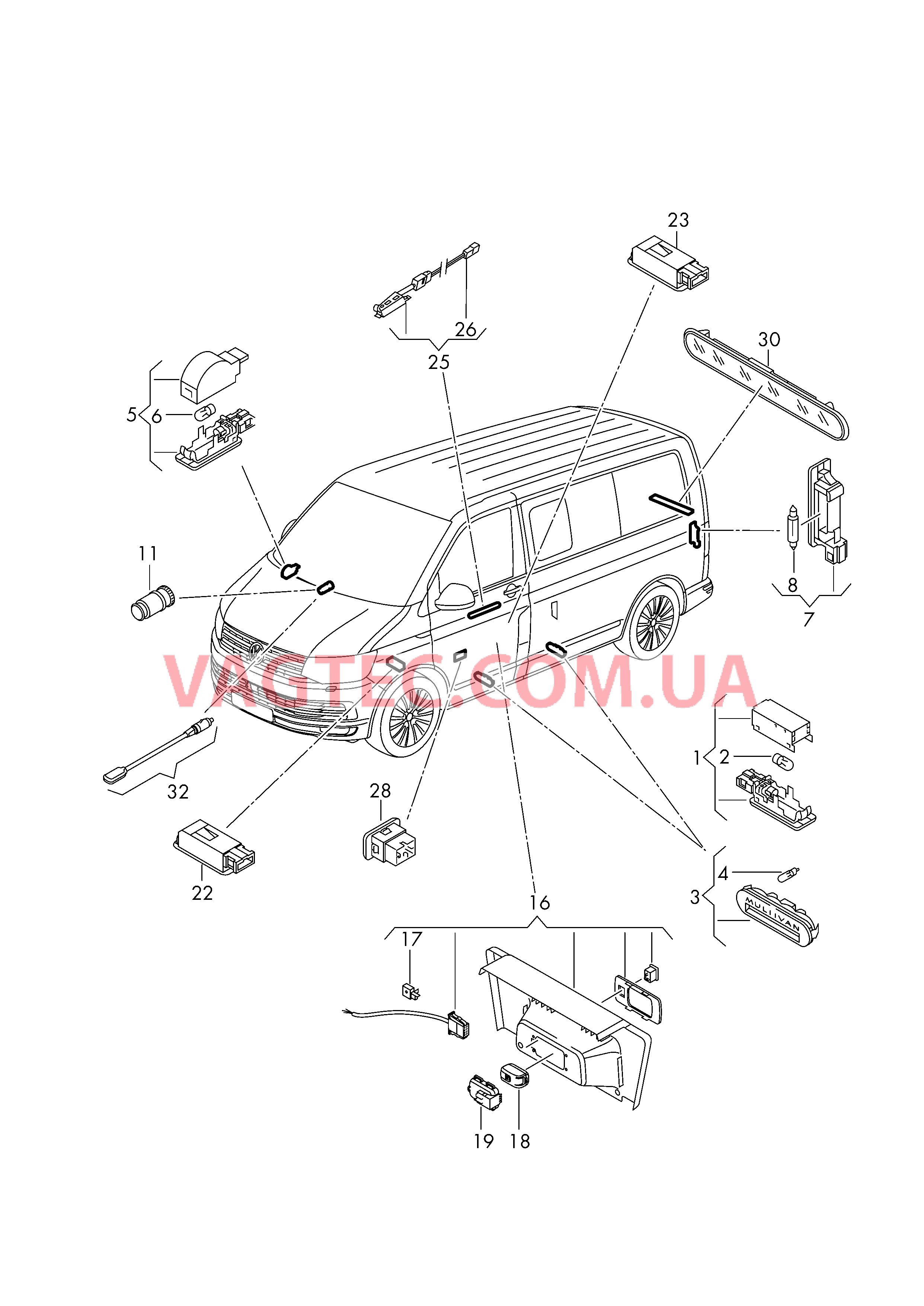 Купить Подсветка порогов Плафон осв. в крышке вещ.ящика Освещение багажного  отделения Карманный фонарь Transporter VOLKSWAGEN 2016 года. Купить  оригинальные детали Transporter VOLKSWAGEN 2016 года | VAGTEC.COM.UA