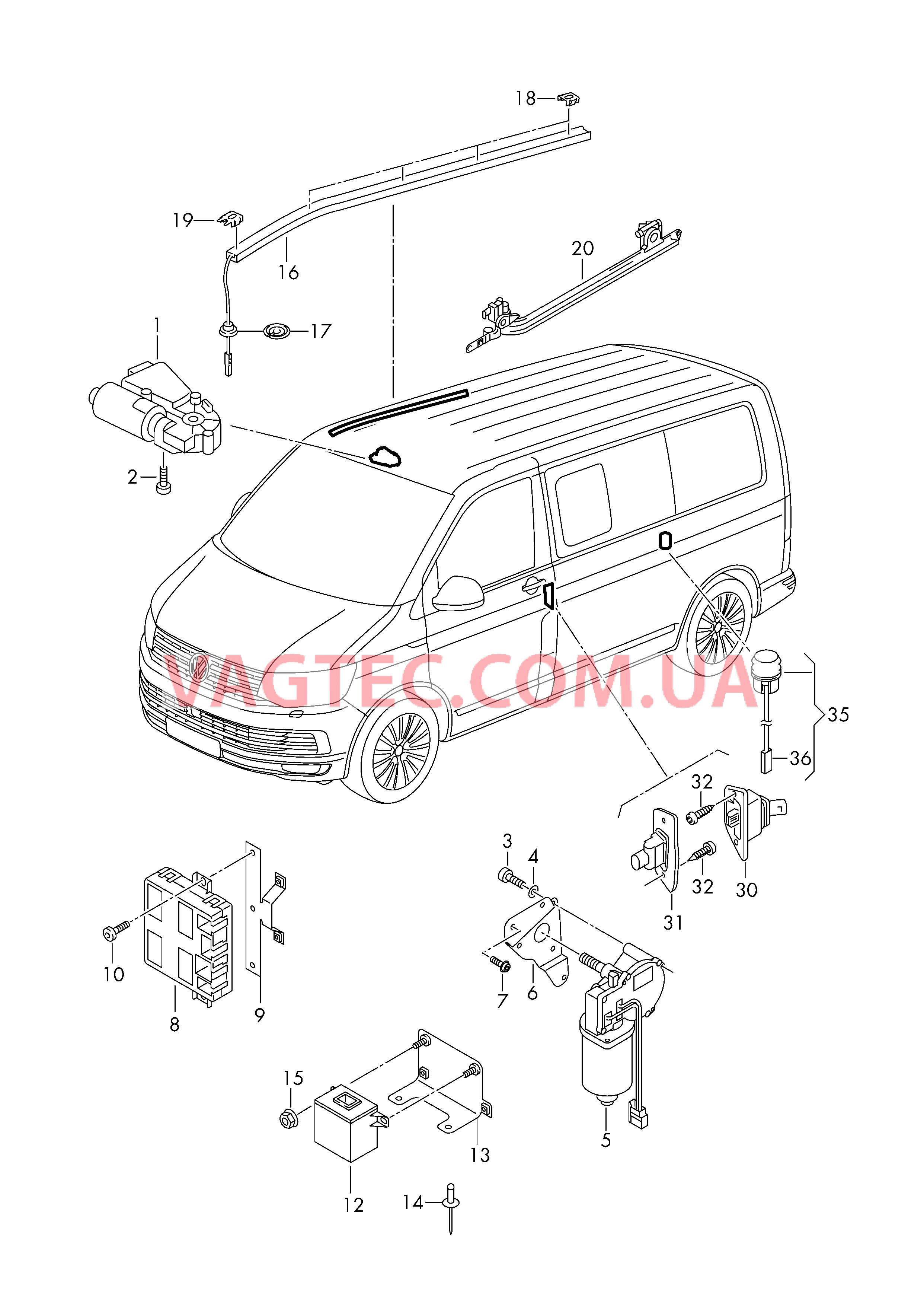 Мотор привода люка Электродетали для сдвижной двери  Блок управления доводчика  для VOLKSWAGEN Transporter 2017