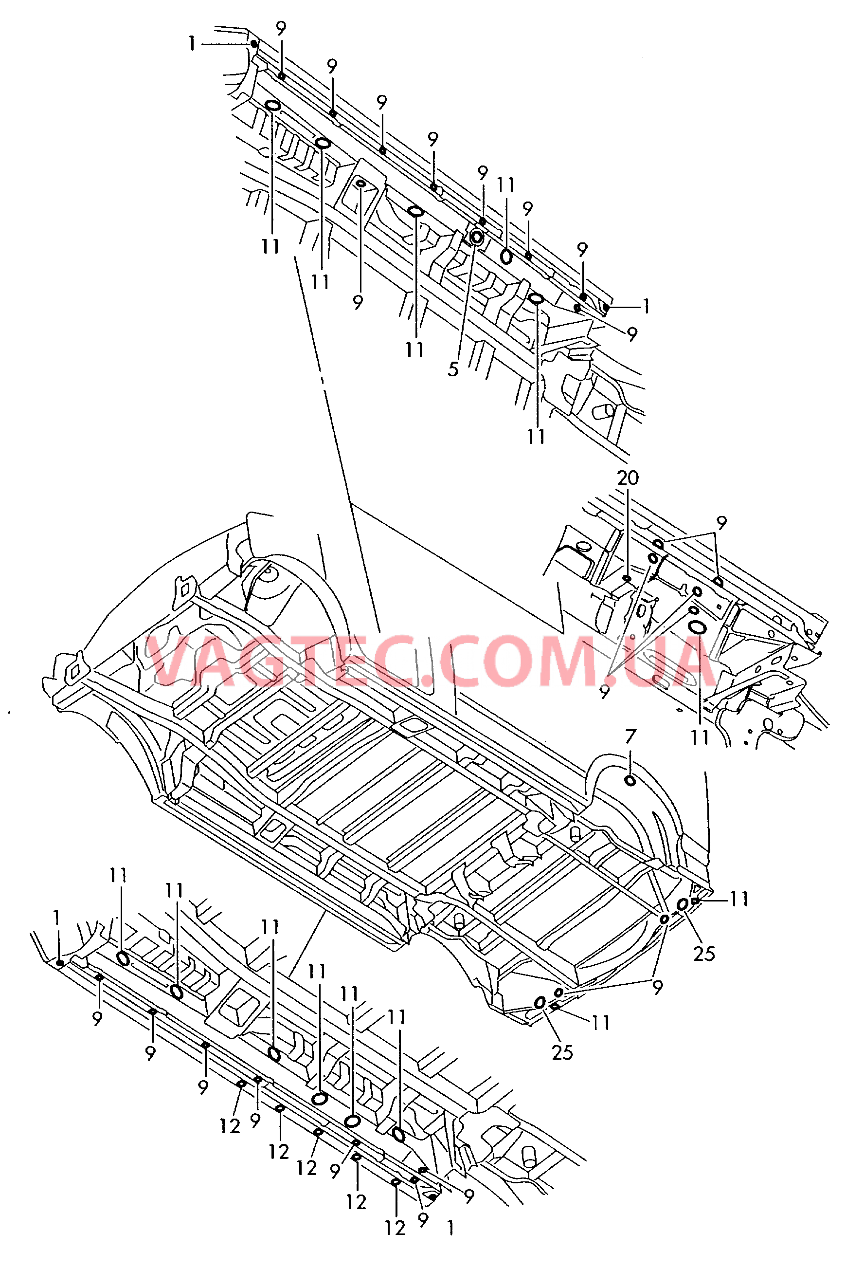 Заглушки для пола  для VOLKSWAGEN Transporter 2004-1