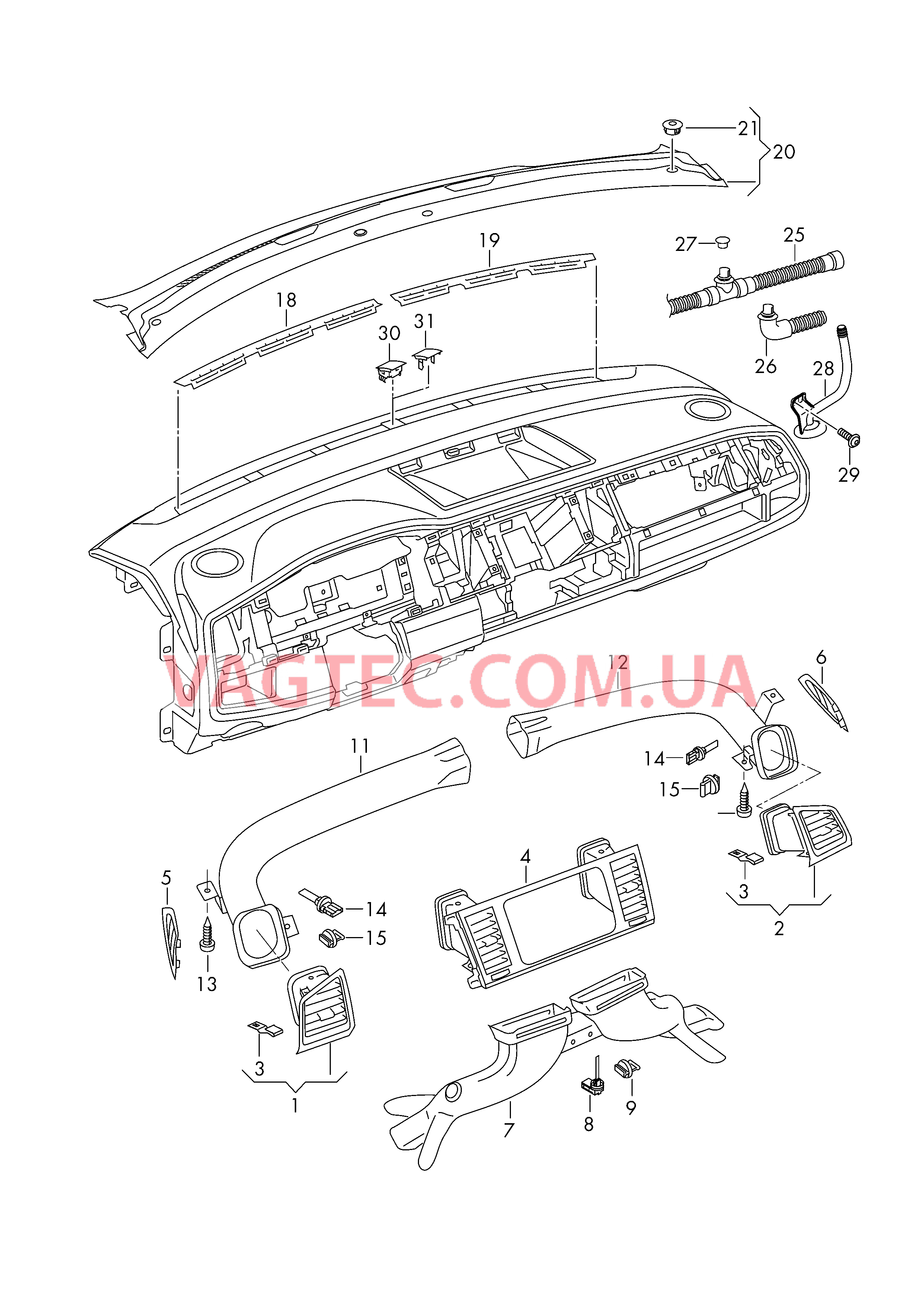 Дефлектор Возд. канал для обог. простр. для ног, возд. шланги и дефл.  Водоотводящий щиток  для VOLKSWAGEN Transporter 2016