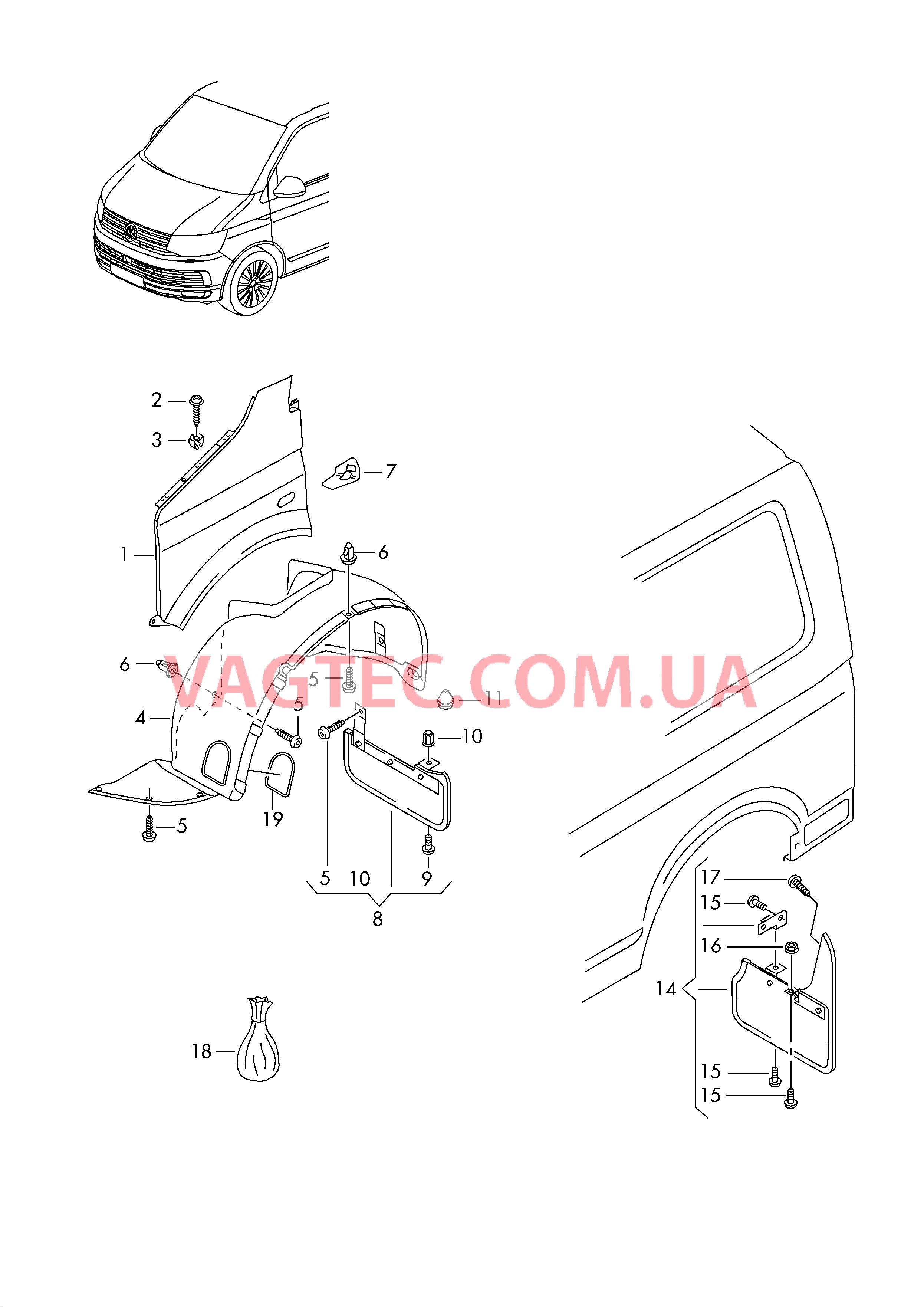 Крыло Локер колесной арки Брызговик  для VOLKSWAGEN Transporter 2017