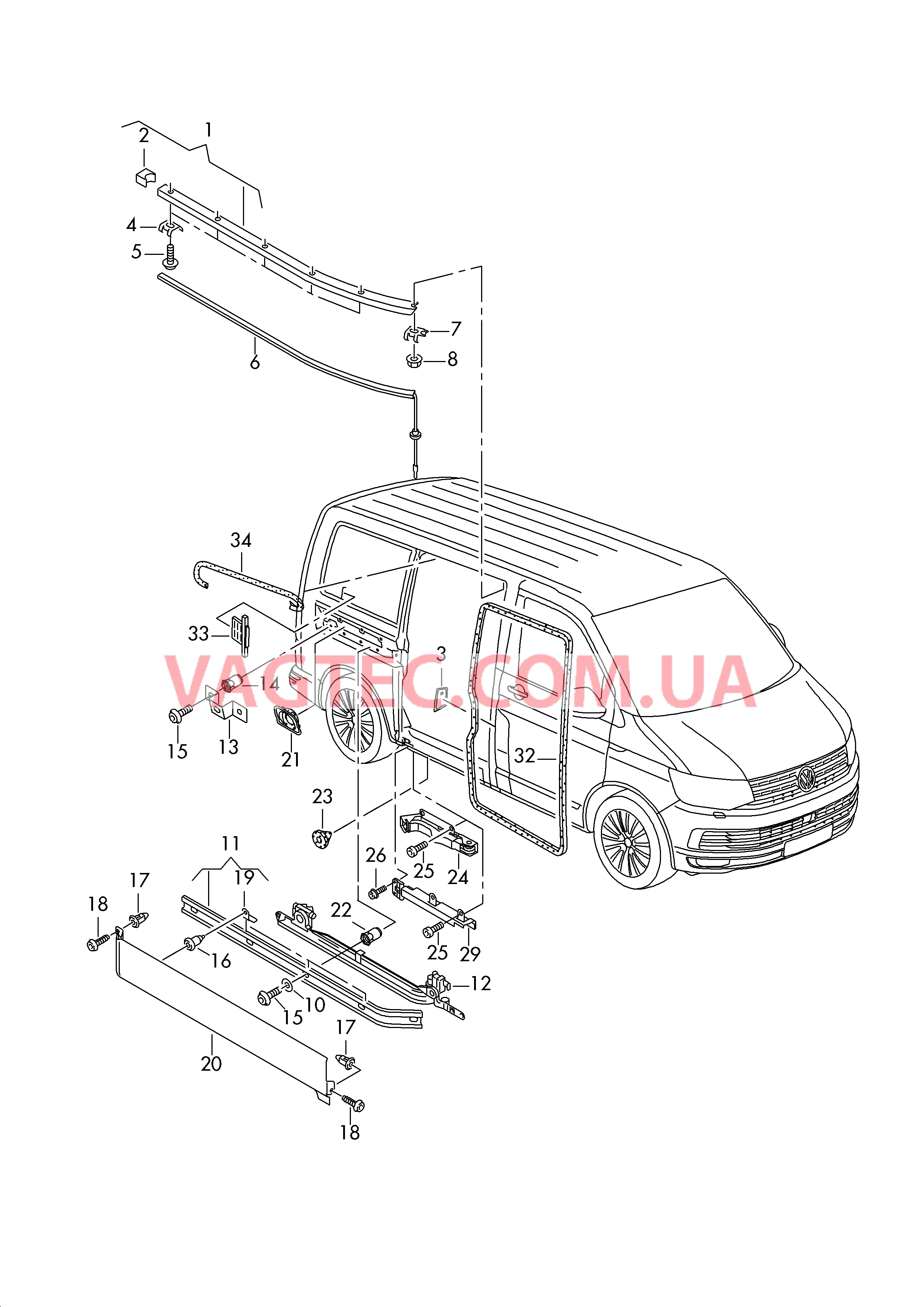 Направляющая Направляющая Фиксатор двери Уплотнитель сдвижной двери  для VOLKSWAGEN Transporter 2018