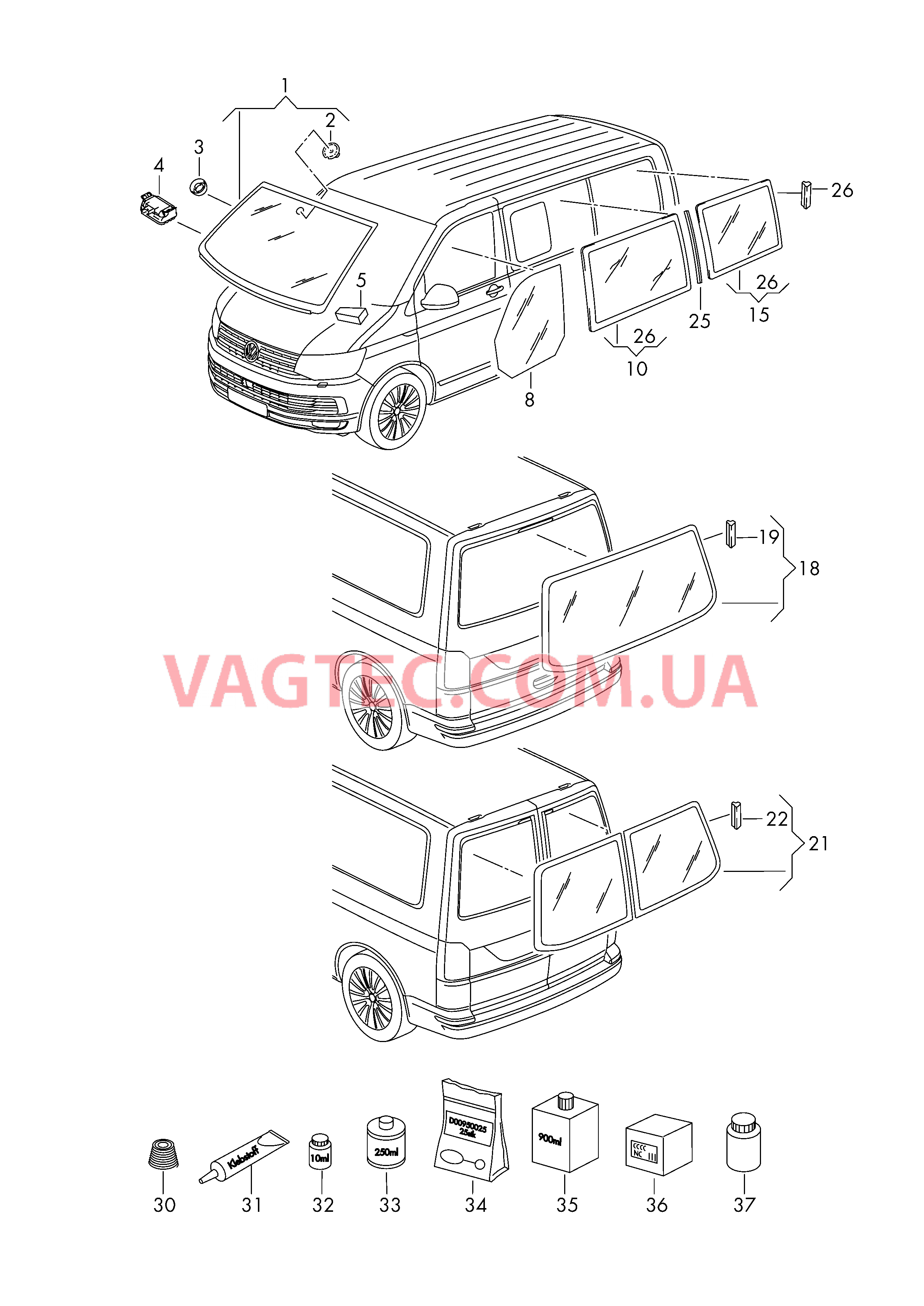 Стёкла  для VOLKSWAGEN Transporter 2019