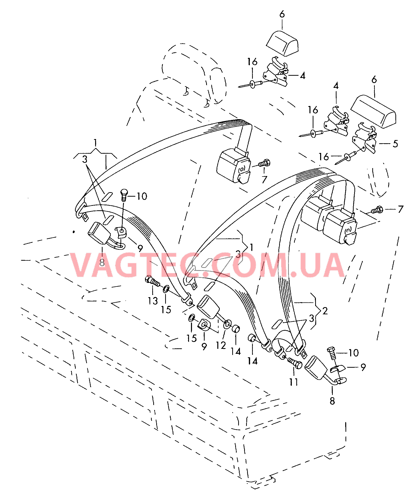 3-точечный ремень безопасности в пассажирском салоне  для трехместного сиденья  для VOLKSWAGEN Transporter 2016