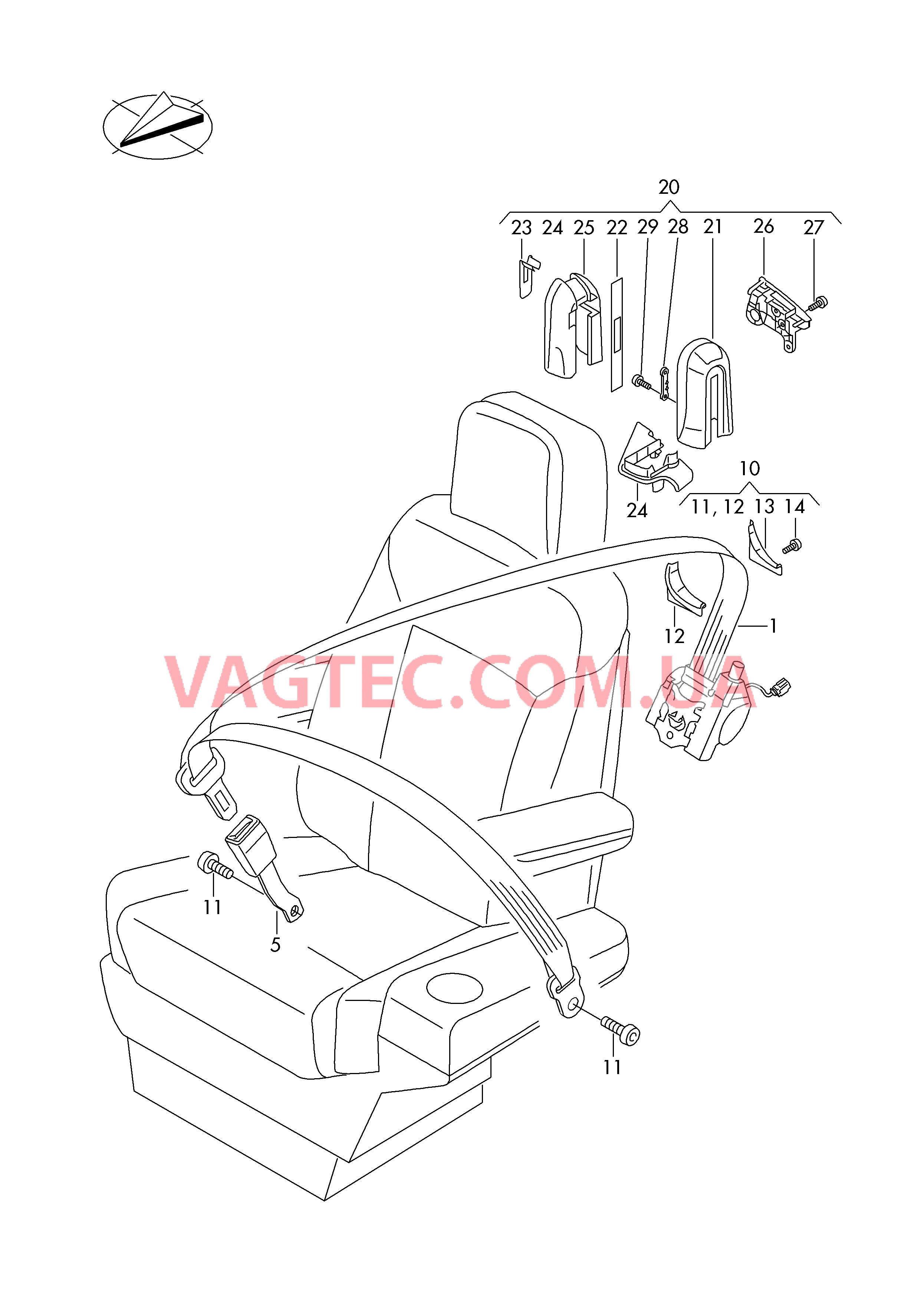 Ремни безопасности  для VOLKSWAGEN Transporter 2014