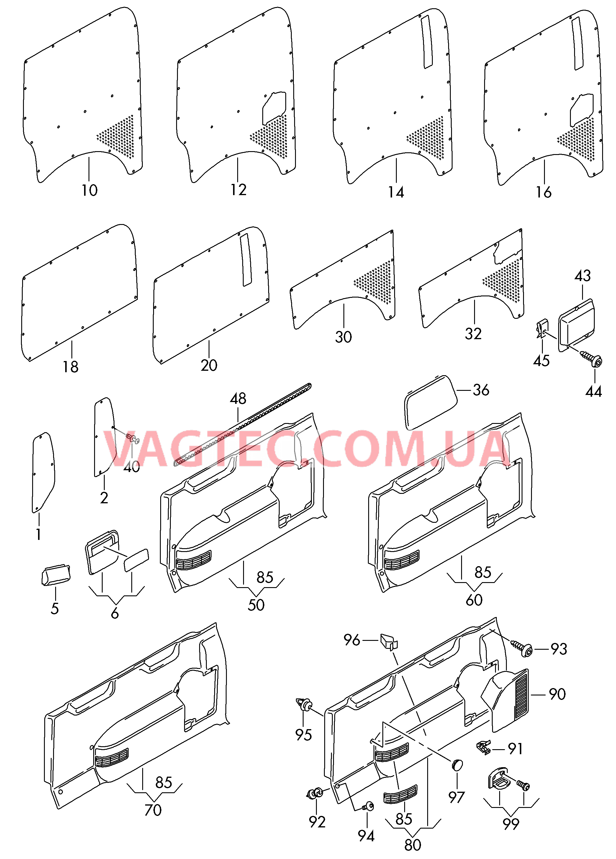 Облицовка боковины (фанера)  для VOLKSWAGEN Transporter 2010-2