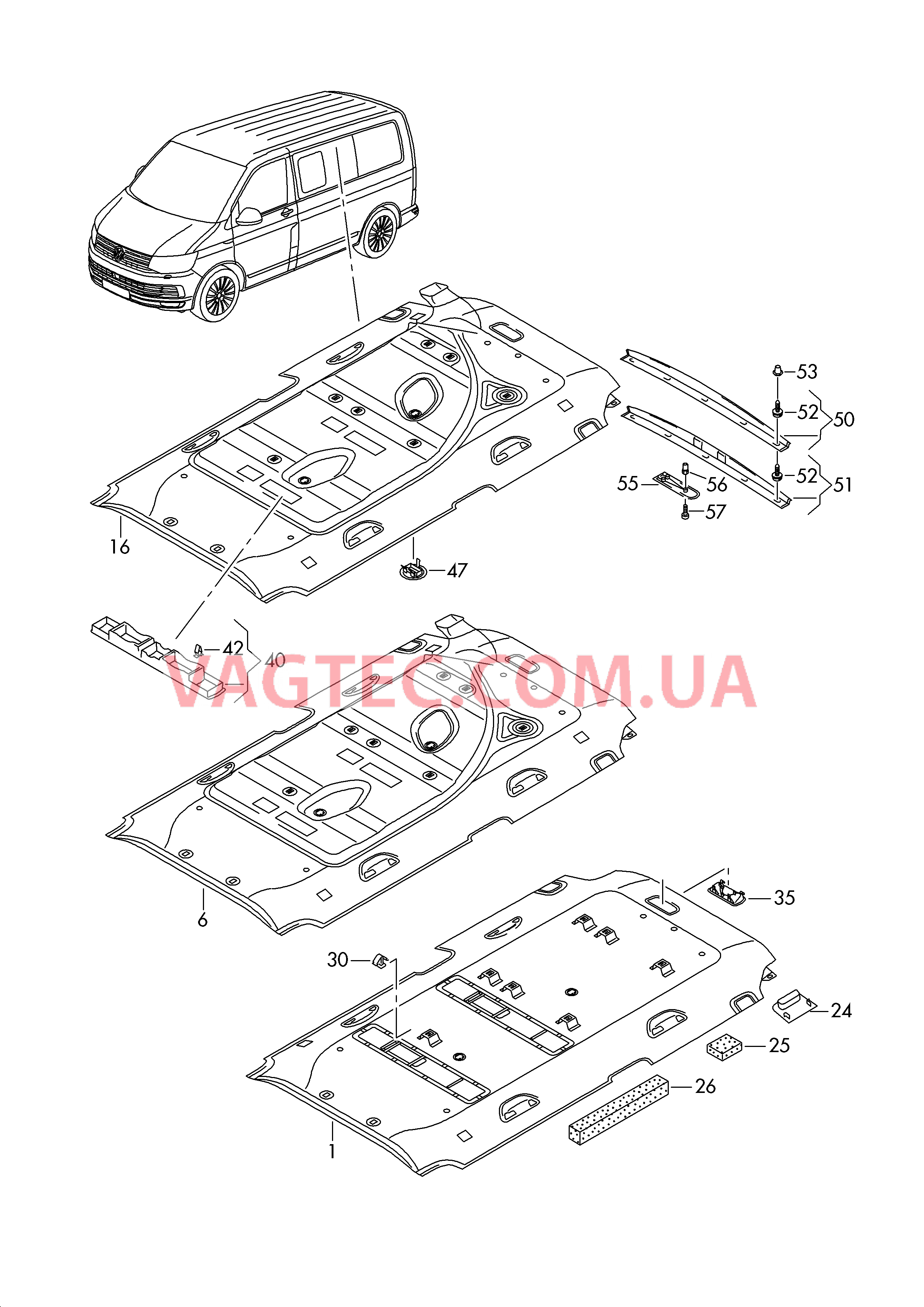 Формованная панель потолка  для VOLKSWAGEN Transporter 2016