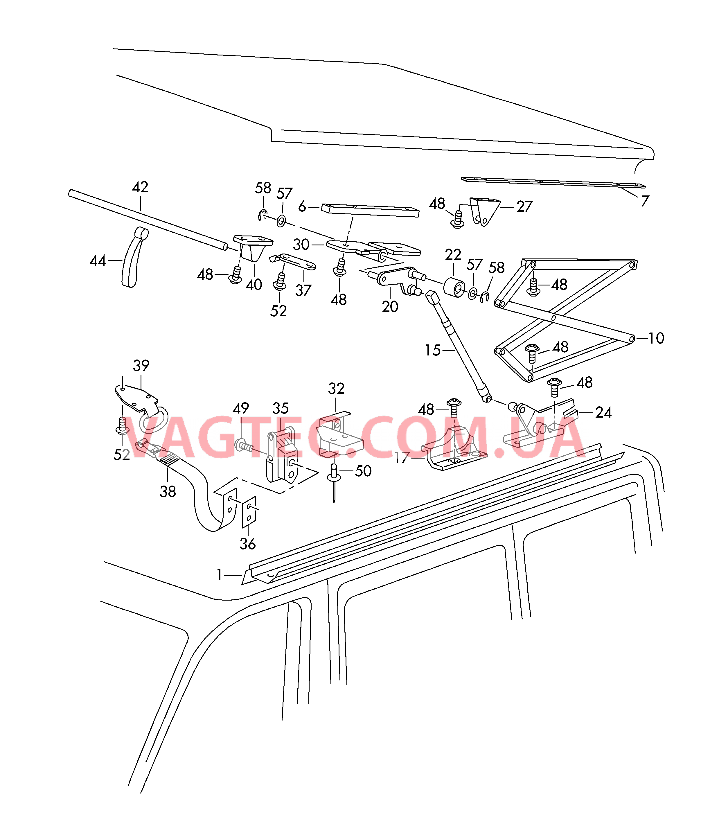 Опора для подъемной крыши для а/м с подъемной крышей  для VOLKSWAGEN Transporter 2017