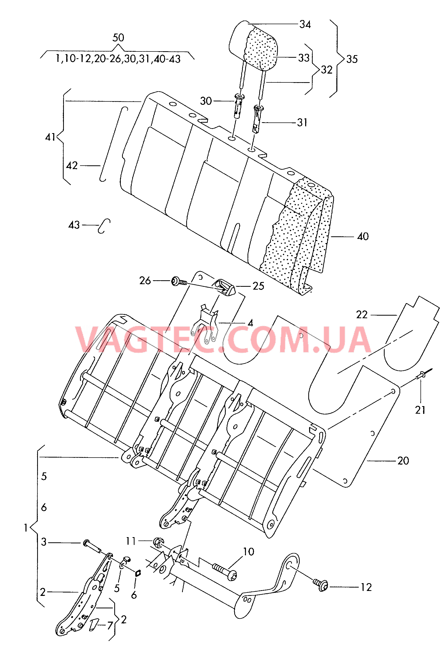 Cпинка для многоместного сиденья в салоне для пассажиров  для VOLKSWAGEN Transporter 2010-2