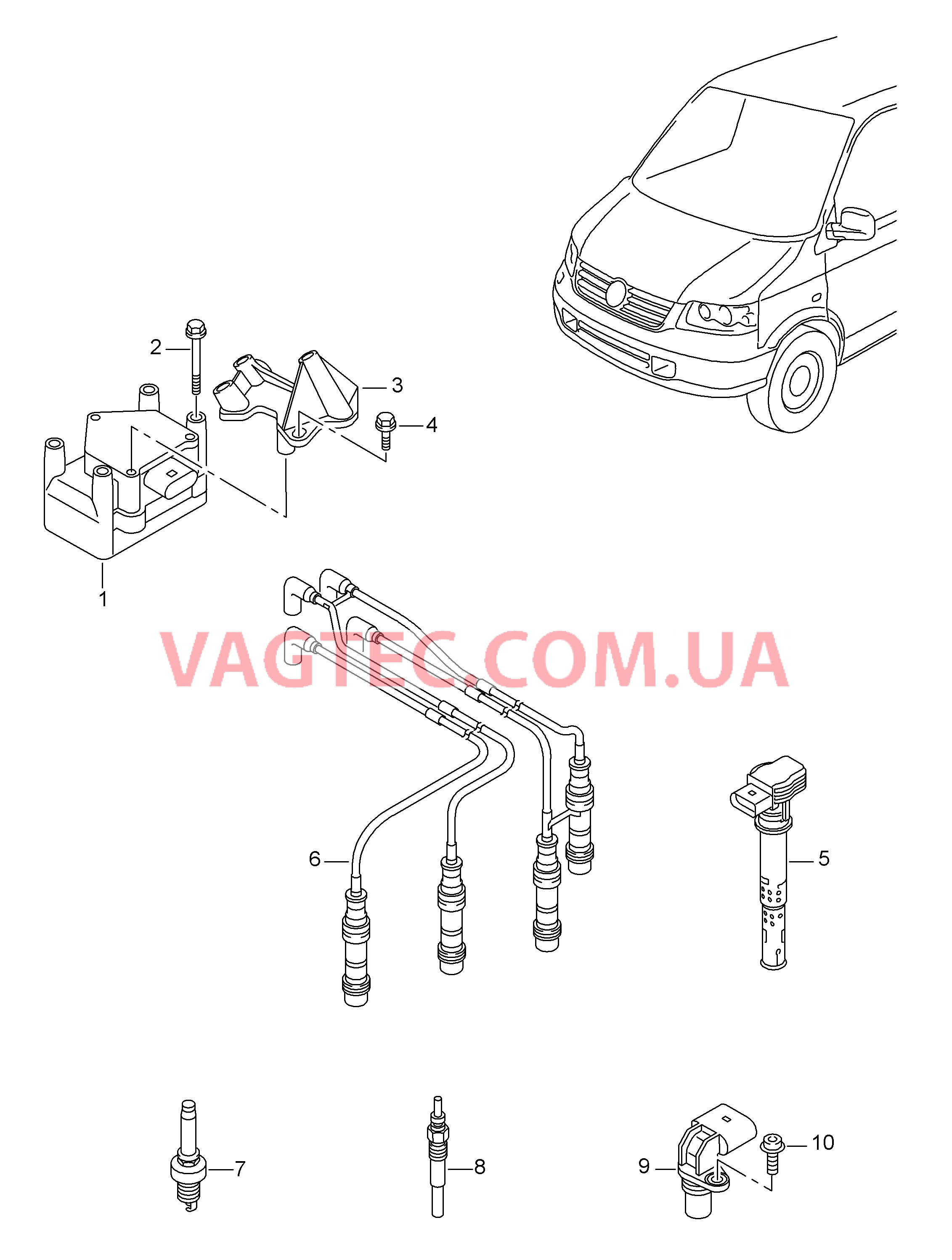 Катушка зажигания Cвеча зажигания Cвеча накаливания Датчик Холла  для VOLKSWAGEN Transporter 2010-1