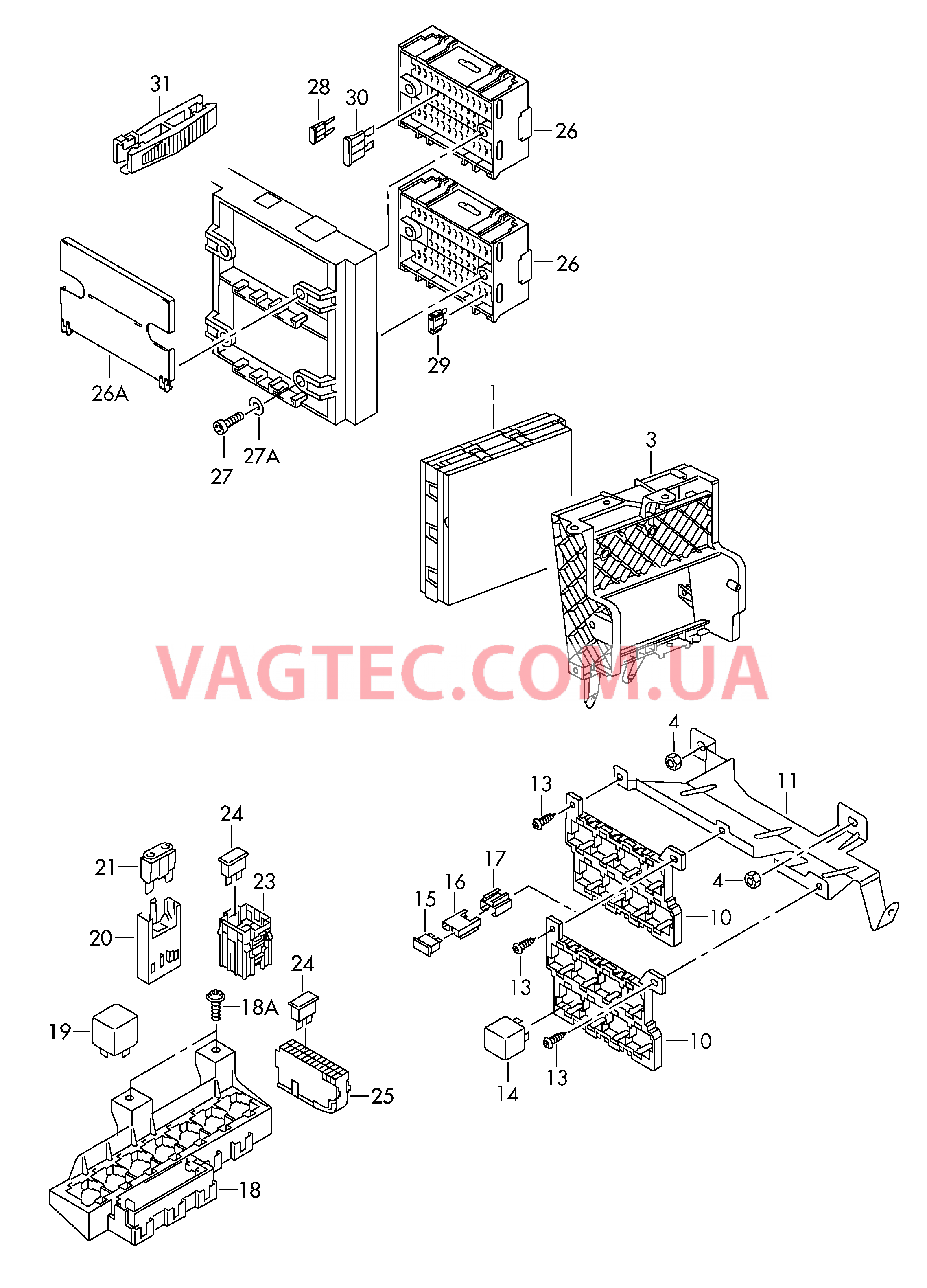 Блок управления бортовой сети Колодка реле Конт. колодка плавк. предохр.  для VOLKSWAGEN Transporter 2012-1