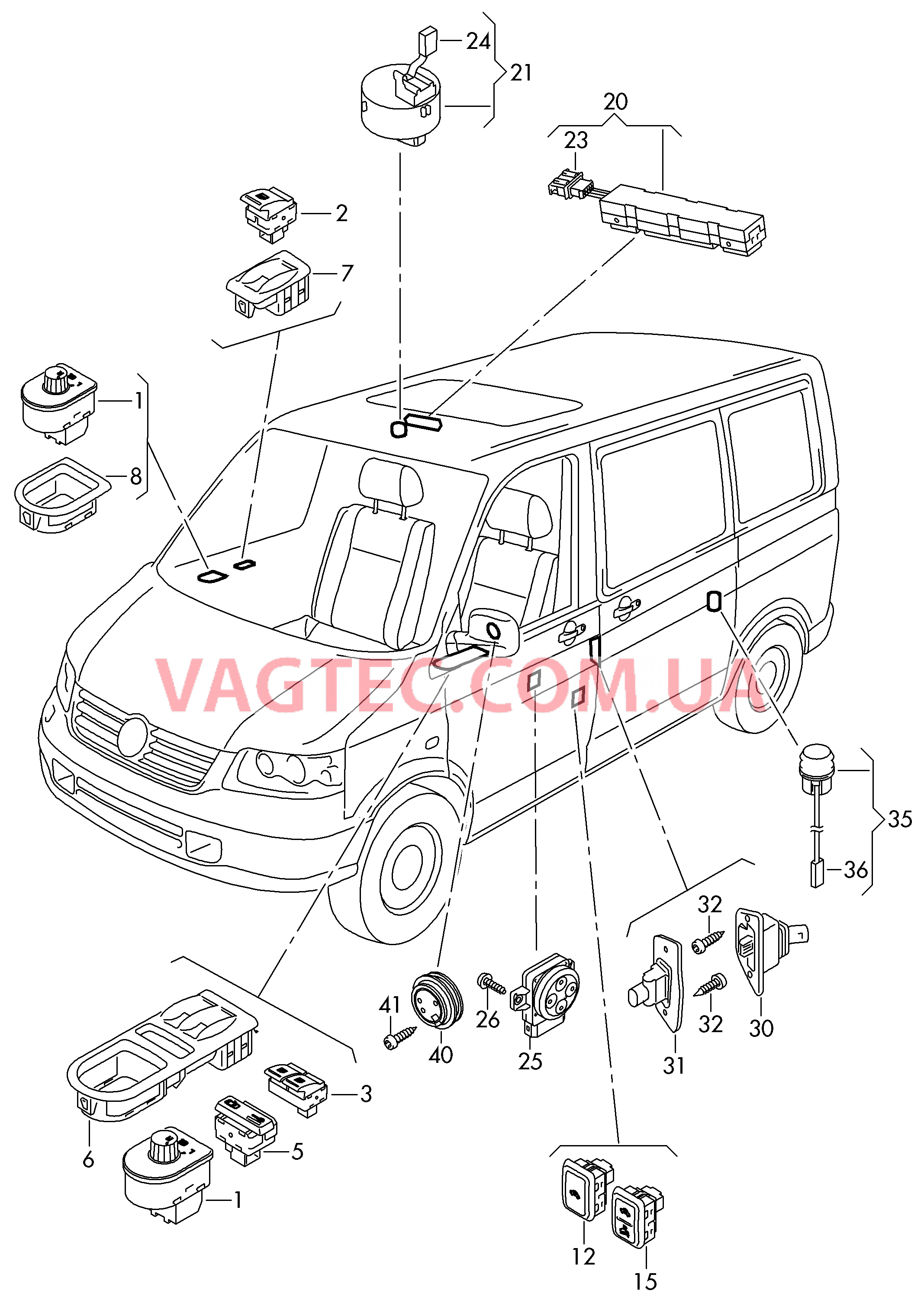 Выключатель в обивке двери Зеркальный эл-т с приводом .  для VOLKSWAGEN Transporter 2014-1