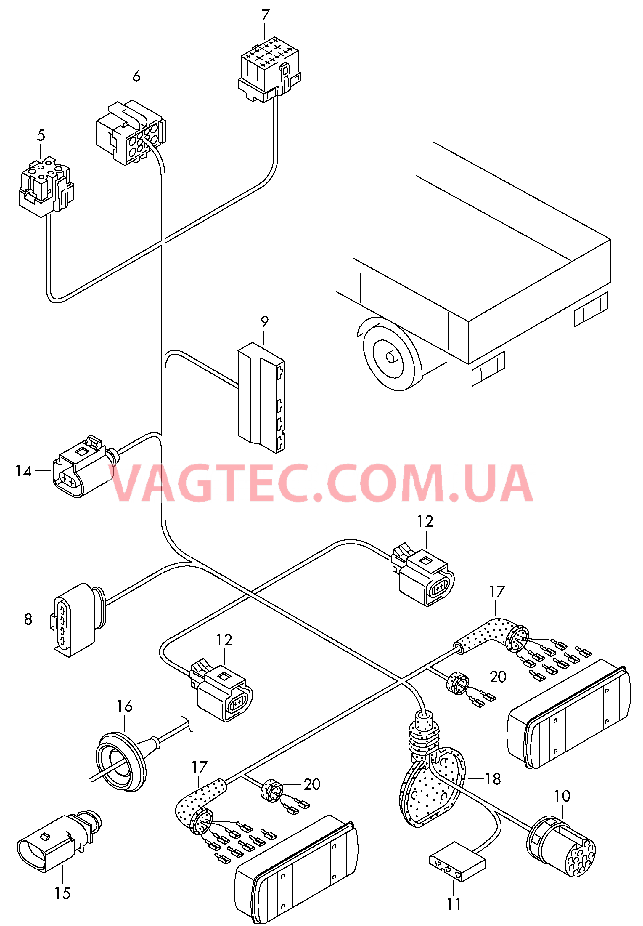 Жгут проводов задний  для VOLKSWAGEN Transporter 2010-3