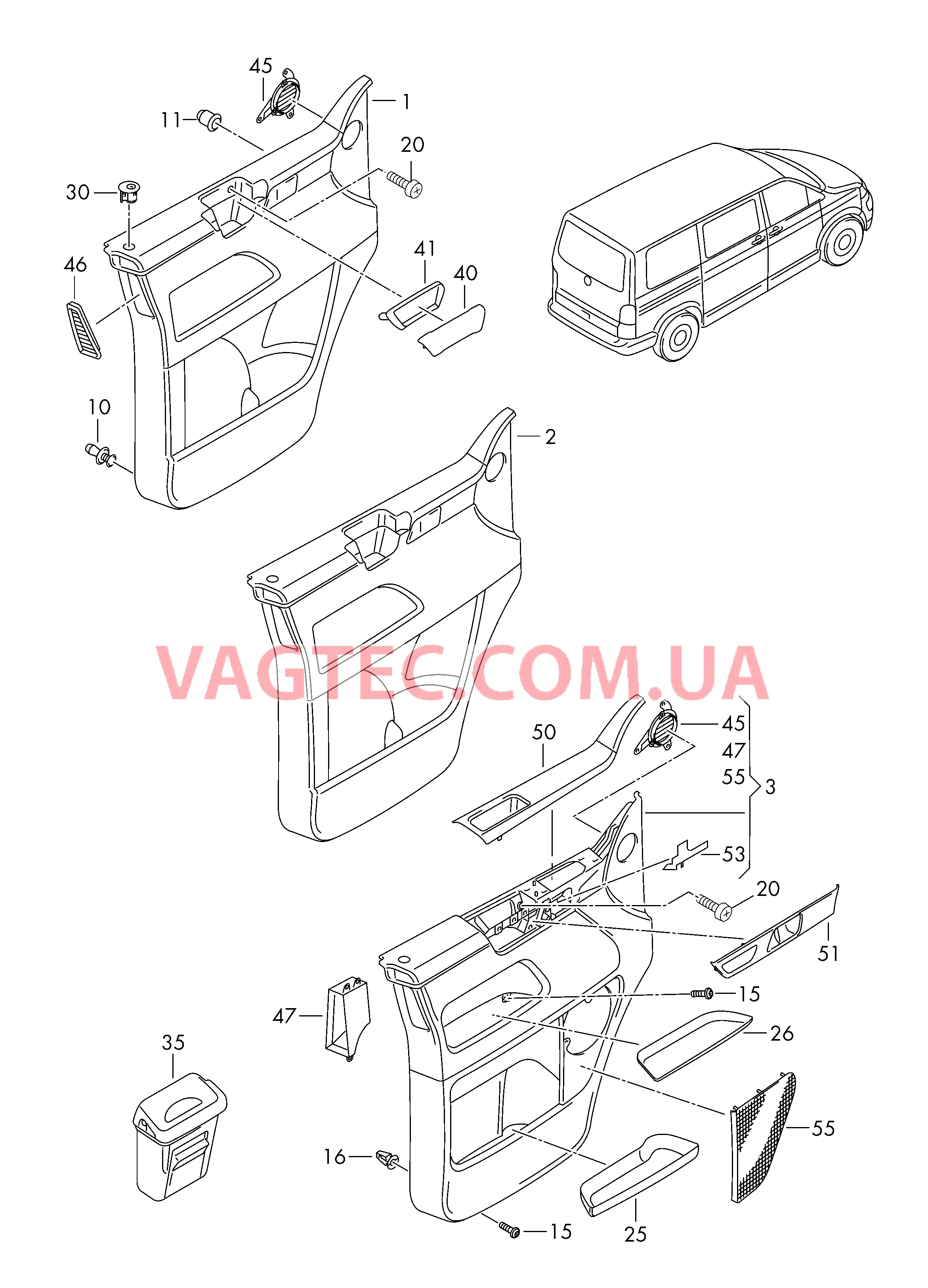 Обшивки дверей  для VOLKSWAGEN Transporter 2010-3