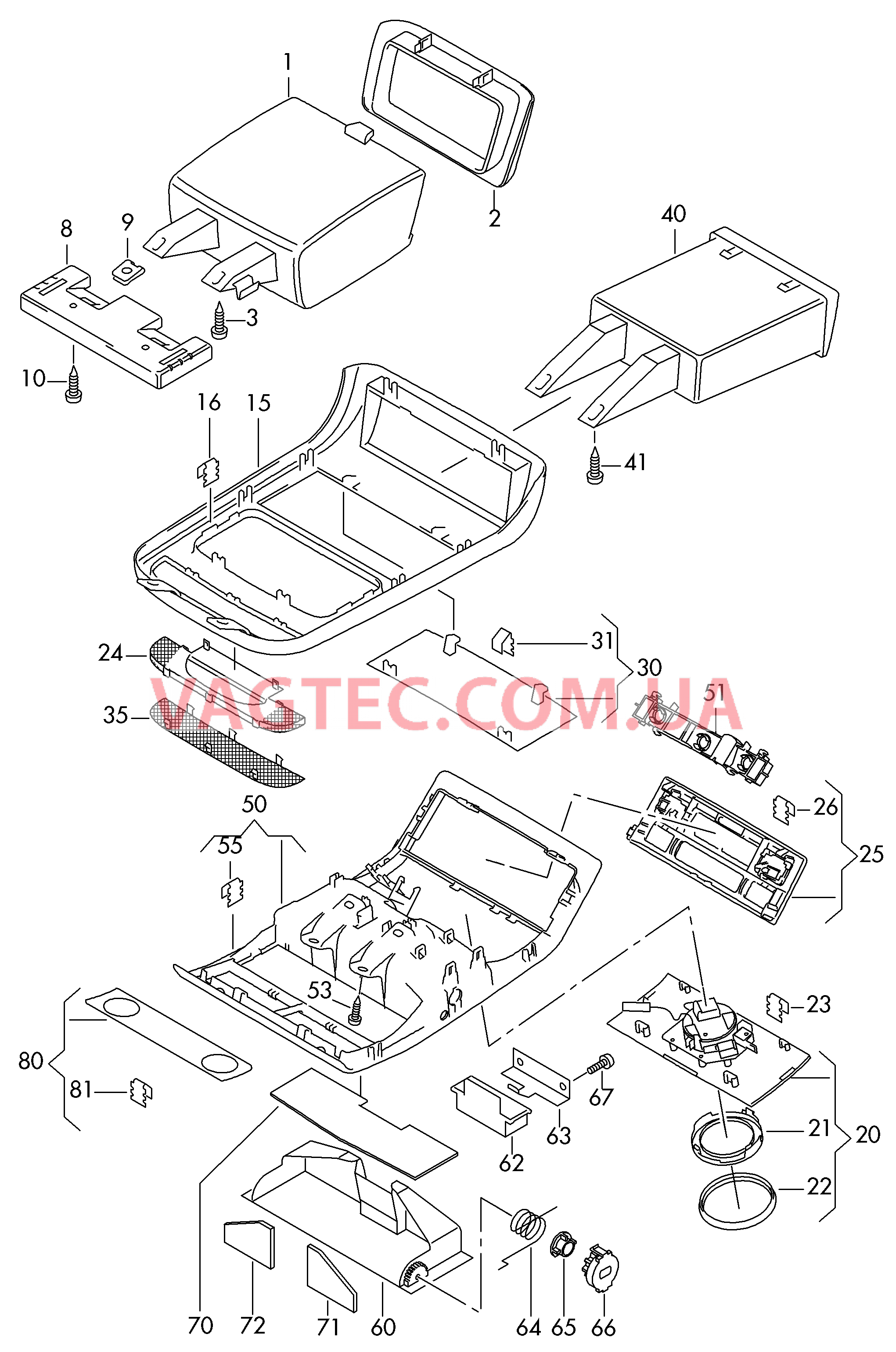 Потолочн.консоль с вещ.отсеком  для VOLKSWAGEN Transporter 2008-1