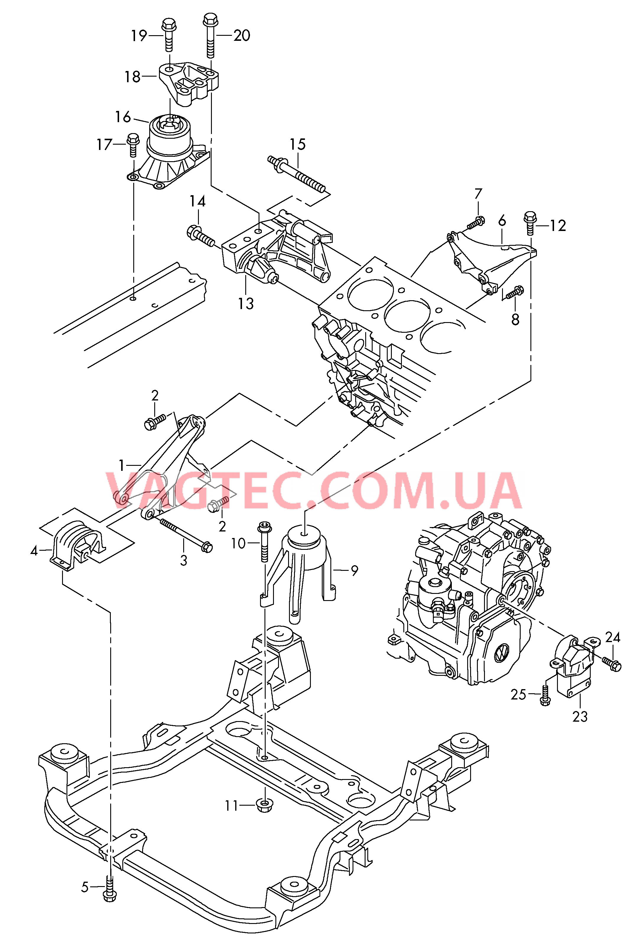 Детали крепления для двигателя и КП  для VOLKSWAGEN Transporter 2010-2