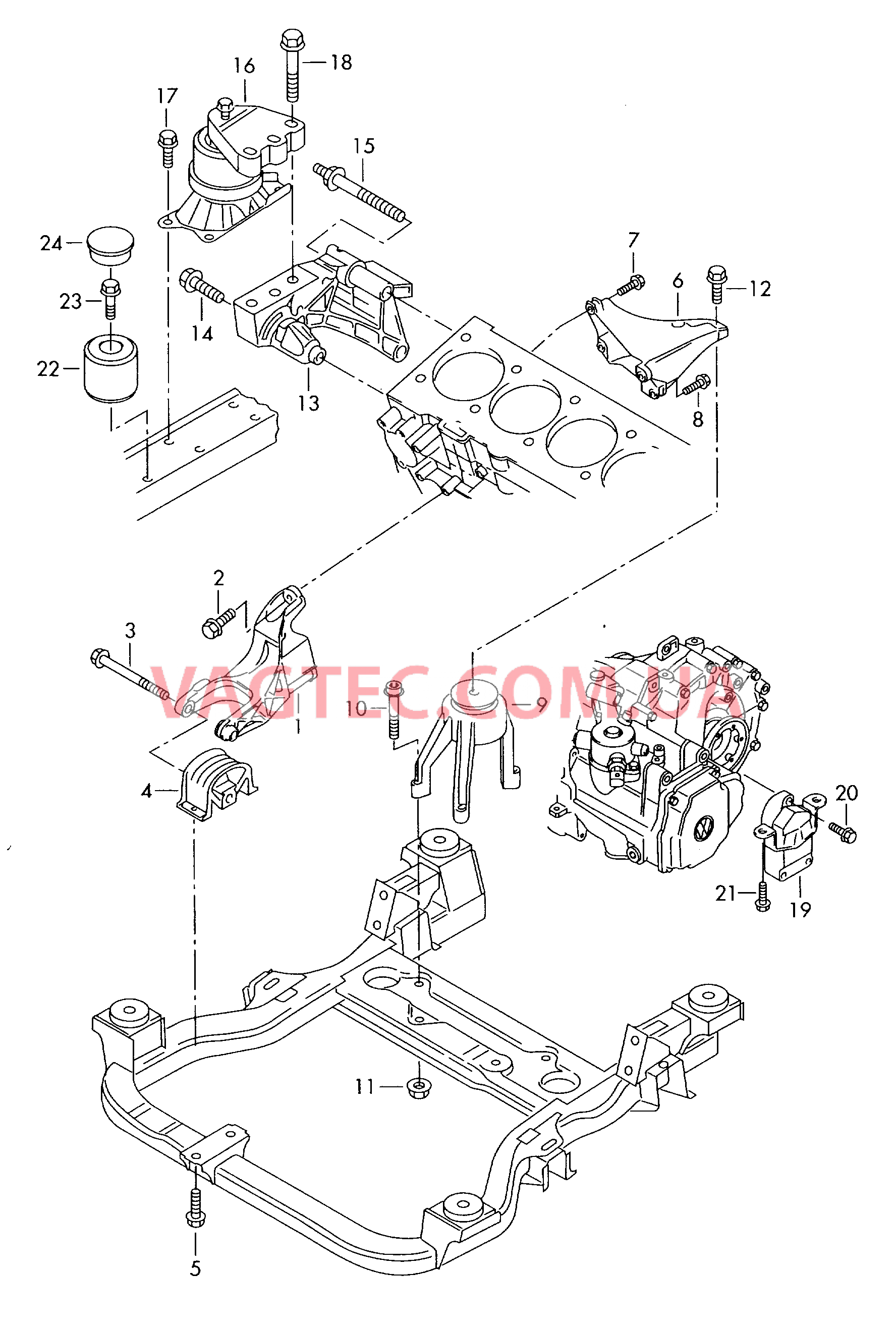 Детали крепления для двигателя и КП  для VOLKSWAGEN Transporter 2003-2