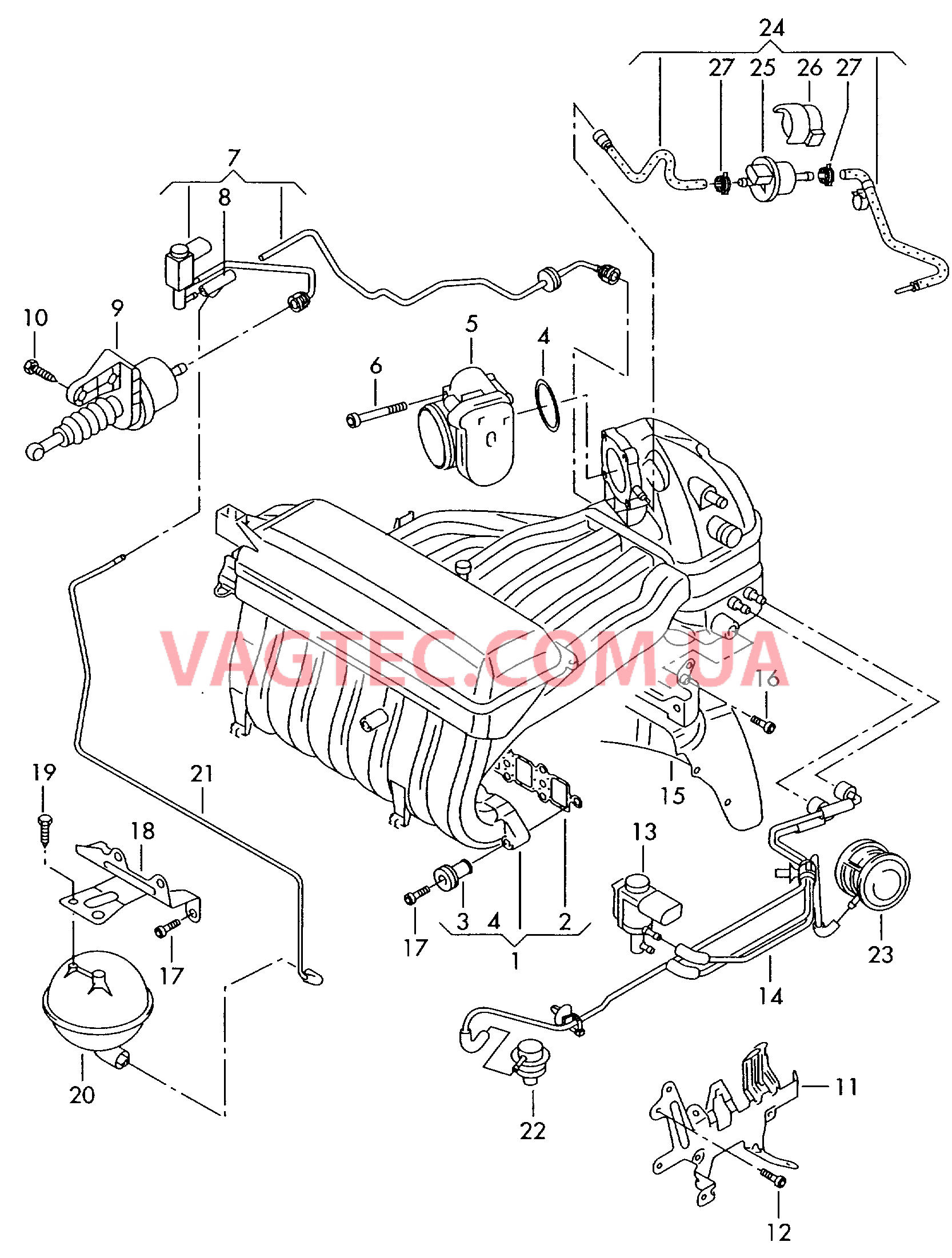 Cистема впуска воздуха Вакуумная система Cистема улавл. паров топлива  для VOLKSWAGEN Transporter 2003-2