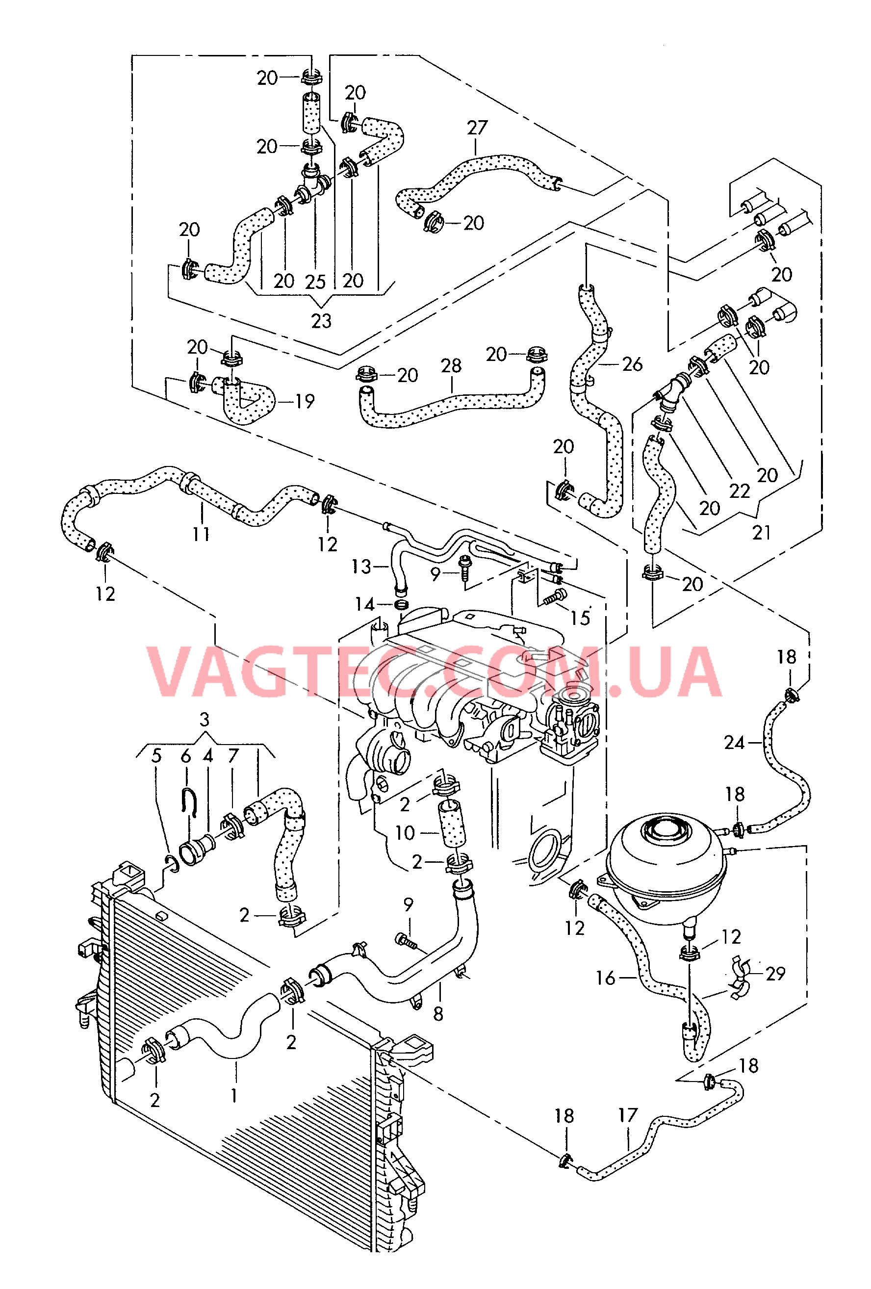 Шланги ОЖ и трубки с/без Доп.отопитель для контура ОЖ  для VOLKSWAGEN Transporter 2007-1