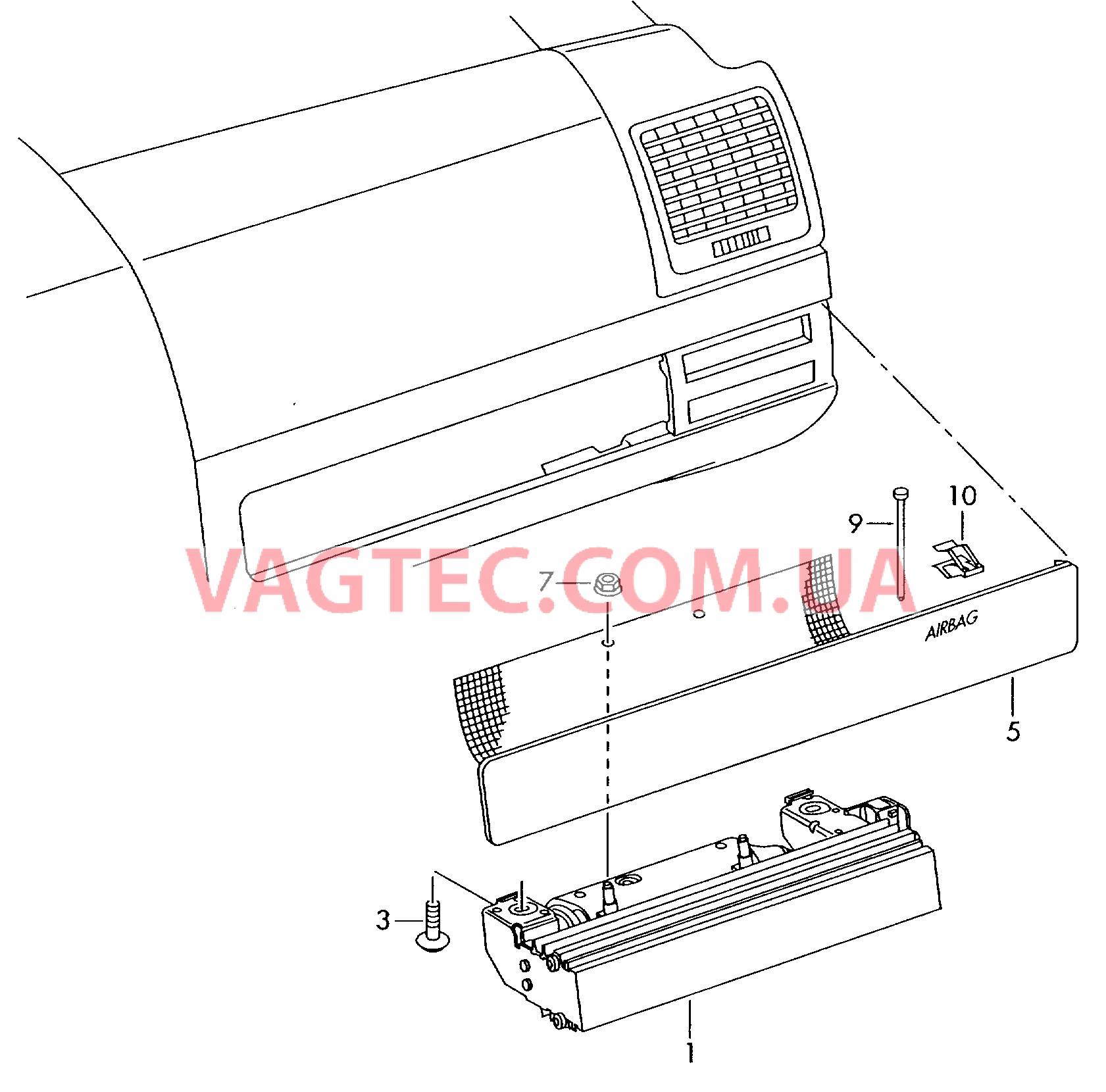 Модуль подушки безопасности (сторона переднего пассажира)  для VOLKSWAGEN Transporter 2004-1