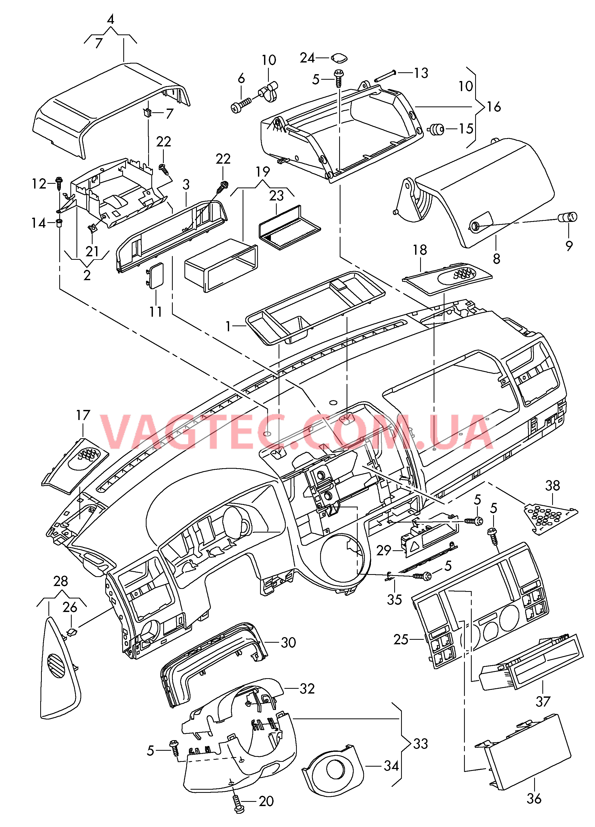 Детали, встроен. в пан. приб.  для VOLKSWAGEN Transporter 2004-1