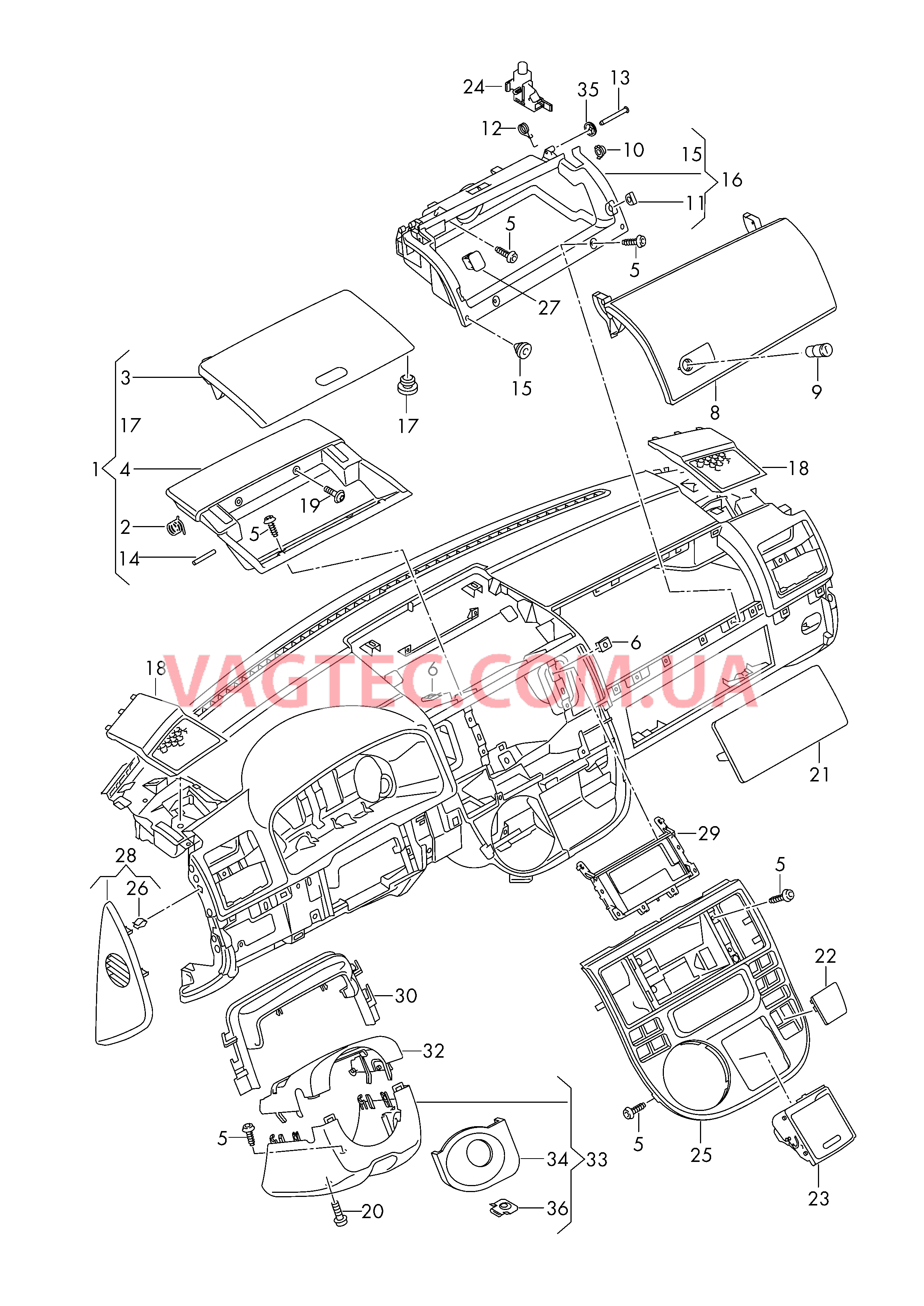 Детали, встроен. в пан. приб.  для VOLKSWAGEN Transporter 2004-1