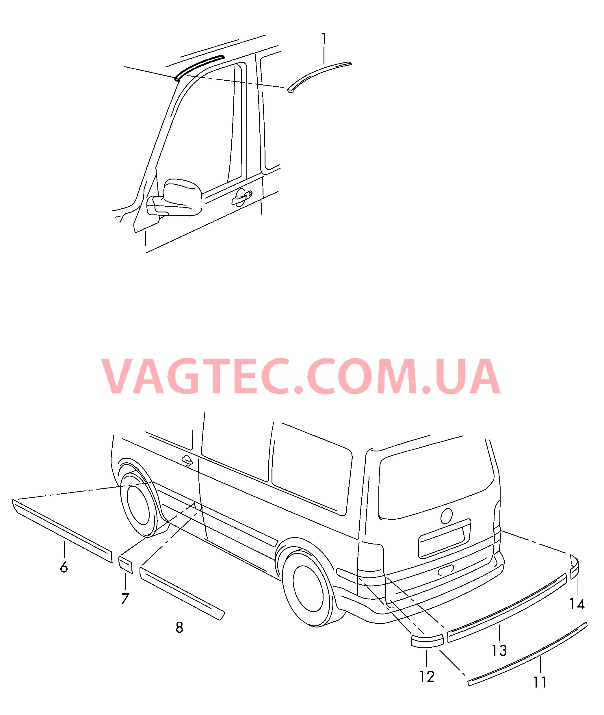 Накладка на крышу Защитный молдинг  для VOLKSWAGEN Transporter 2010