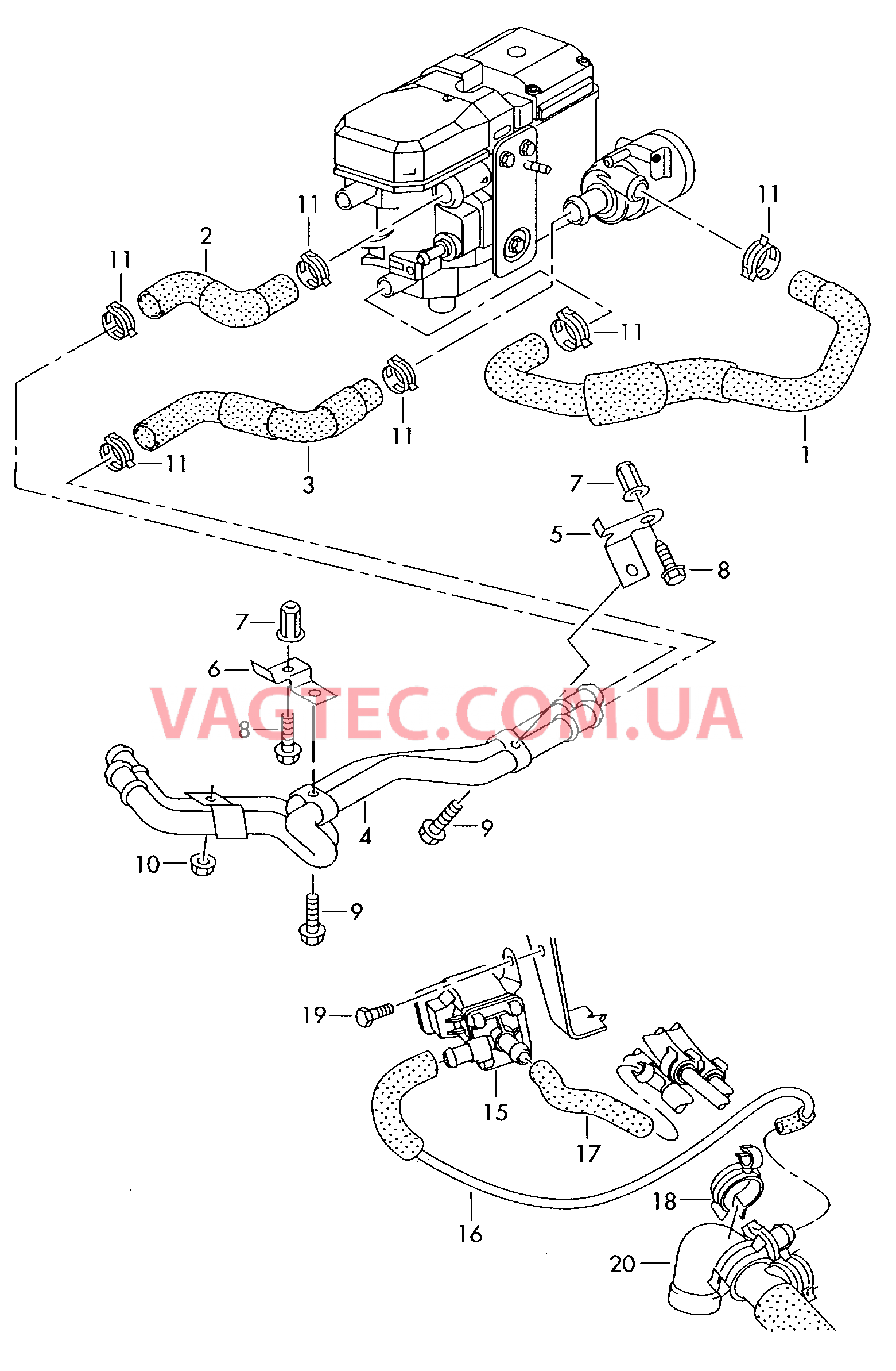 Шланги ОЖ и трубки  Вакуумная система Автономный подогреватель для контура циркуляции ОЖ  для VOLKSWAGEN Transporter 2003-2
