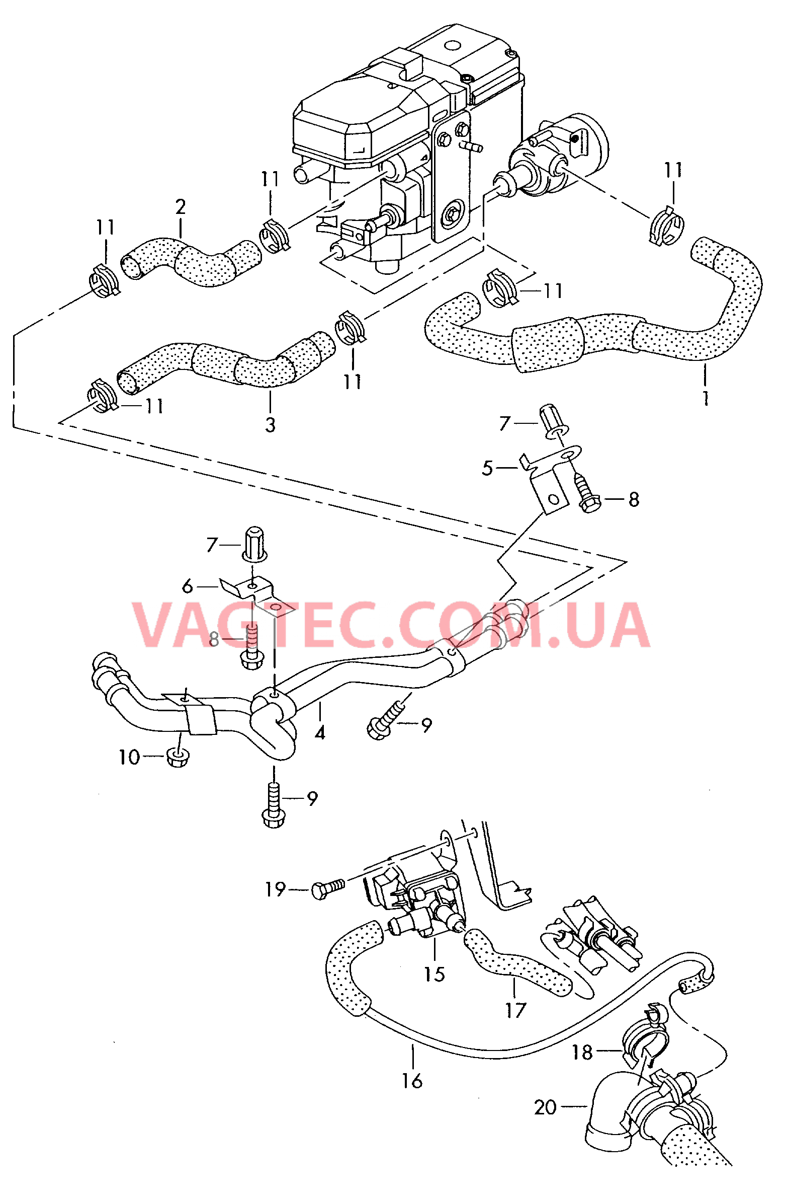 Шланги ОЖ и трубки  Вакуумная система Автономный подогреватель для контура циркуляции ОЖ  для VOLKSWAGEN Transporter 2005