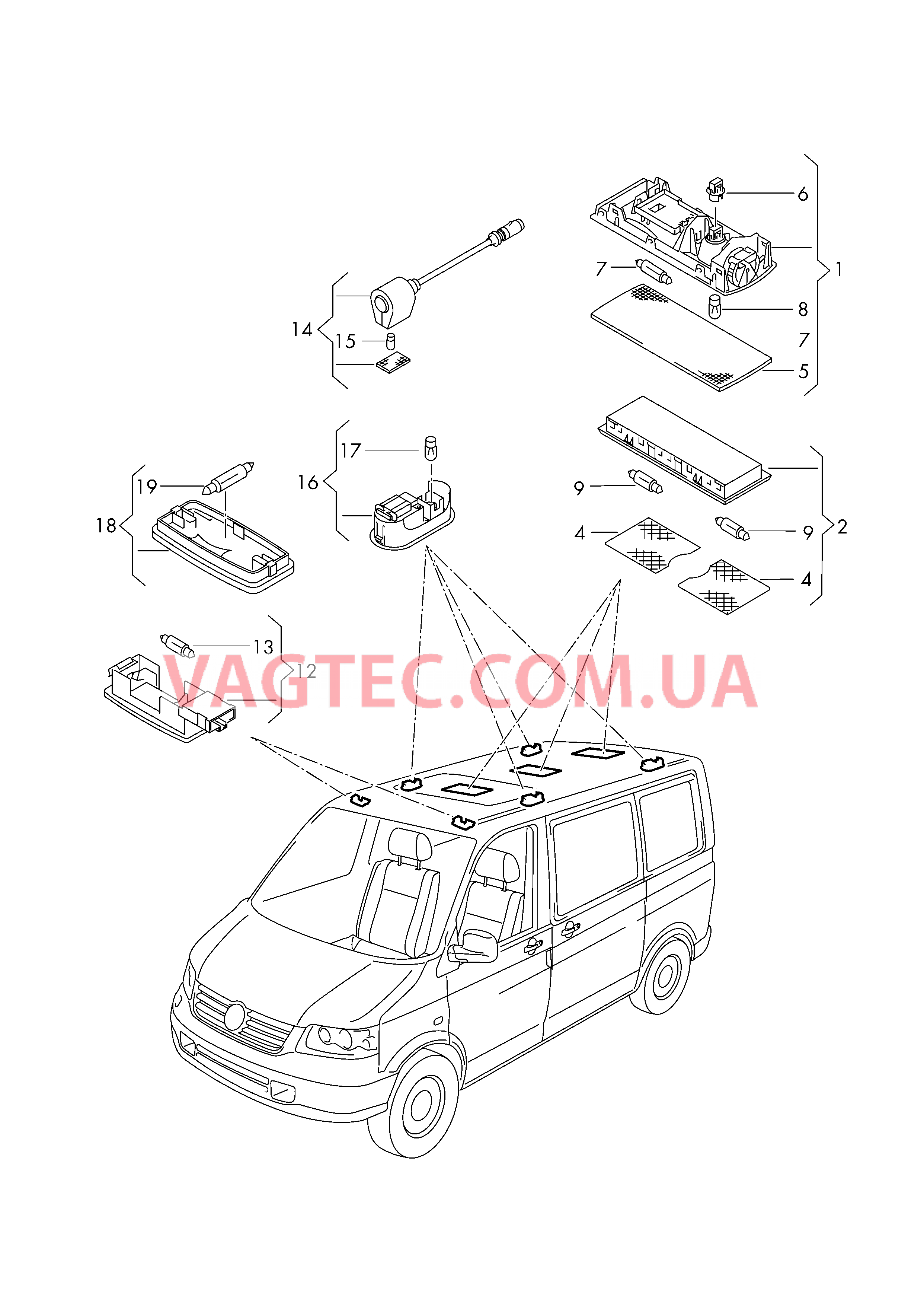 Плафон салона с фонар.д.чтения Косметическая лампа  для VOLKSWAGEN Transporter 2012