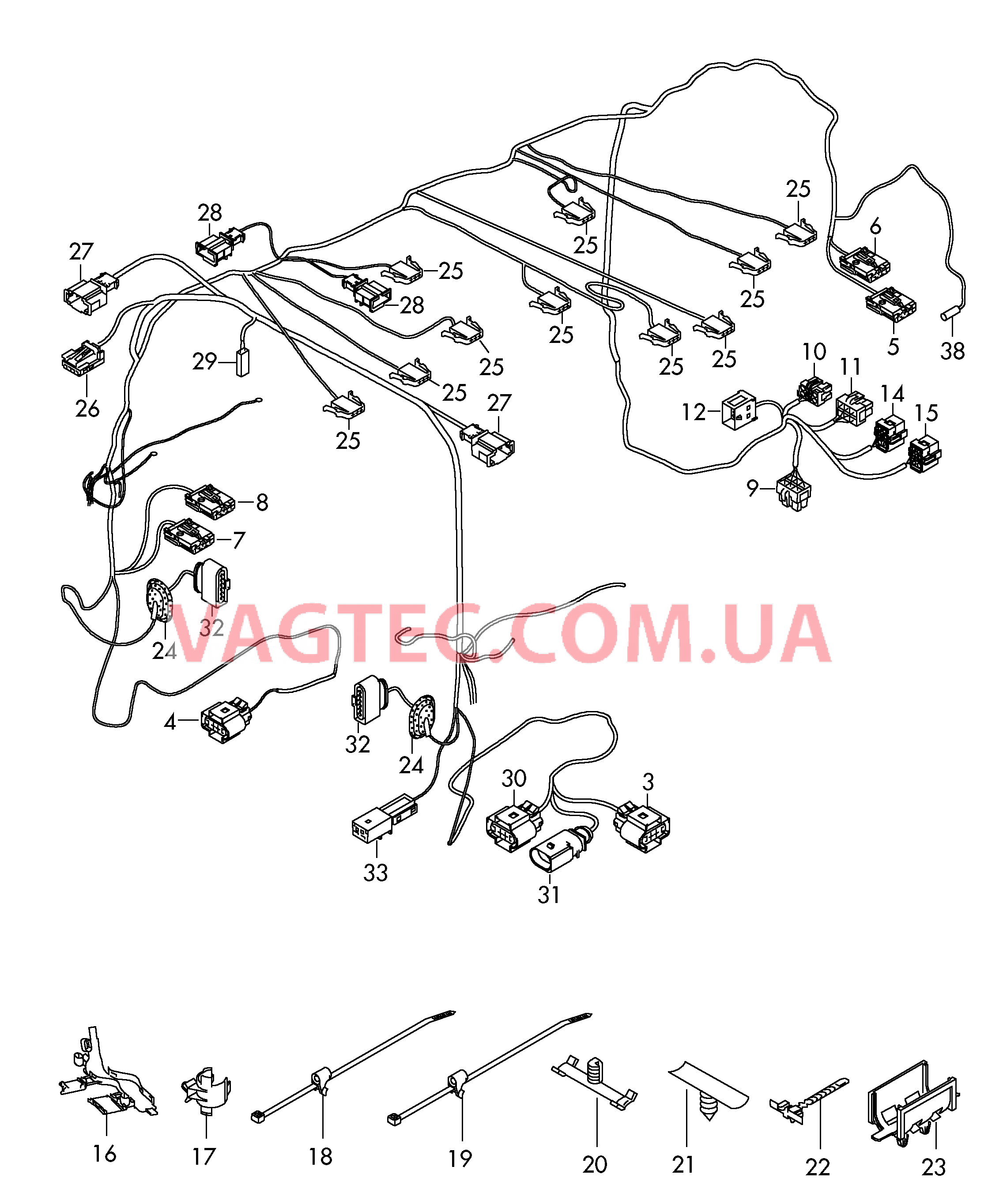 Жгут проводов задний  для VOLKSWAGEN Transporter 2009