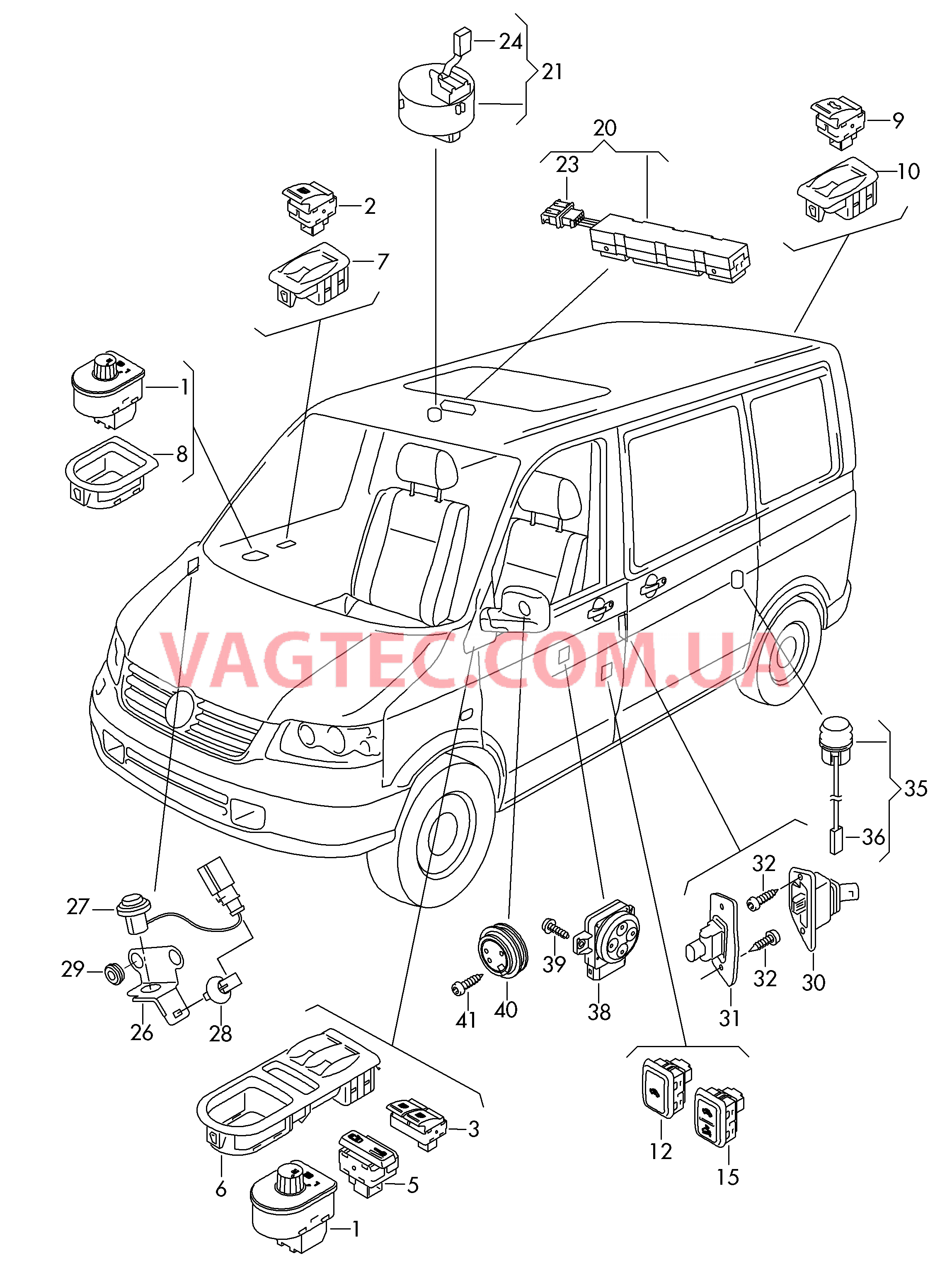 Выключатель в обивке двери Выключатель на крыше Пластина контактная KOнтактный датчик Выключатель регулировки сиден. Концевой выключатель Выключатель для спецавтомобил. Зеркальный эл-т с приводом .  для VOLKSWAGEN Transporter 2012