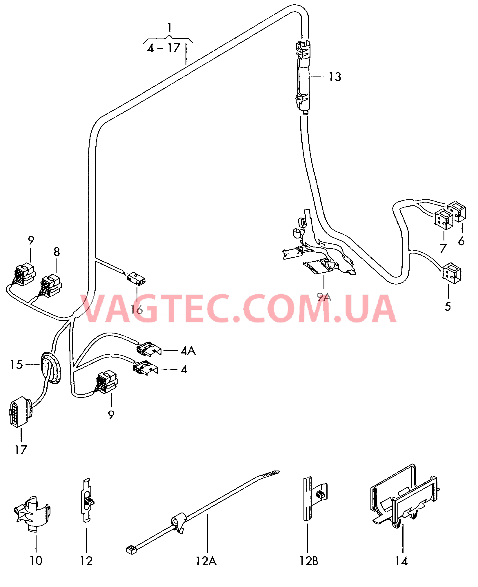 Жгут проводов задний    см. панель иллюстраций: ------------------------------ Дополнит. жгут проводов сзади  см. панель иллюстраций: Задний фонарь ------------------------------  F             >> 7H-5-075 000* F 7H-5-075 001>>* для VOLKSWAGEN Transporter 2003-1