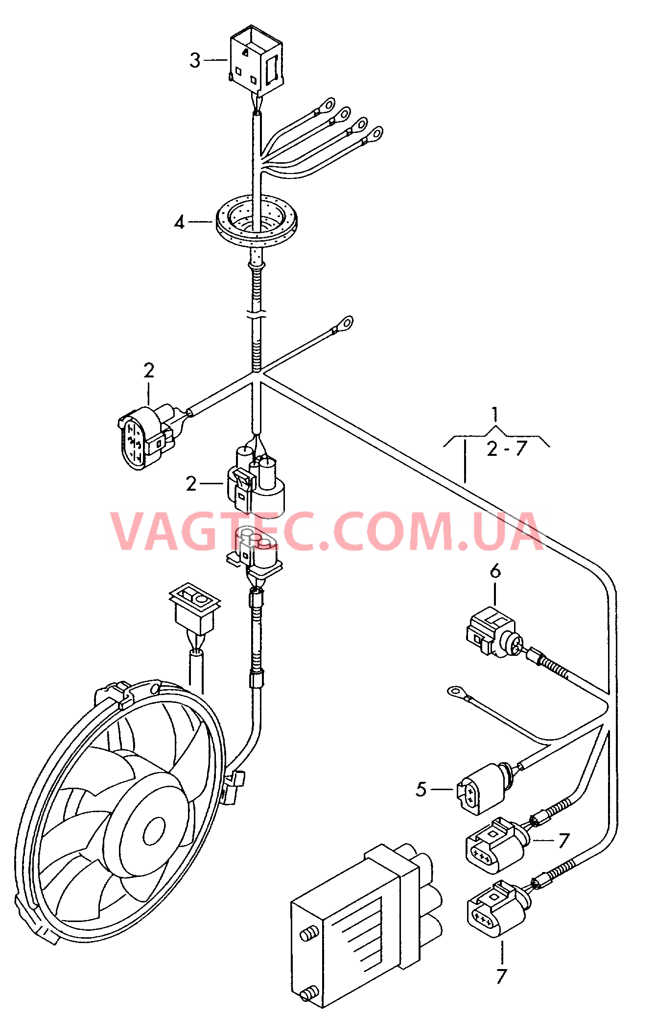 Жгут проводки БУ вентилятора радиатора  для VOLKSWAGEN Transporter 2003-1