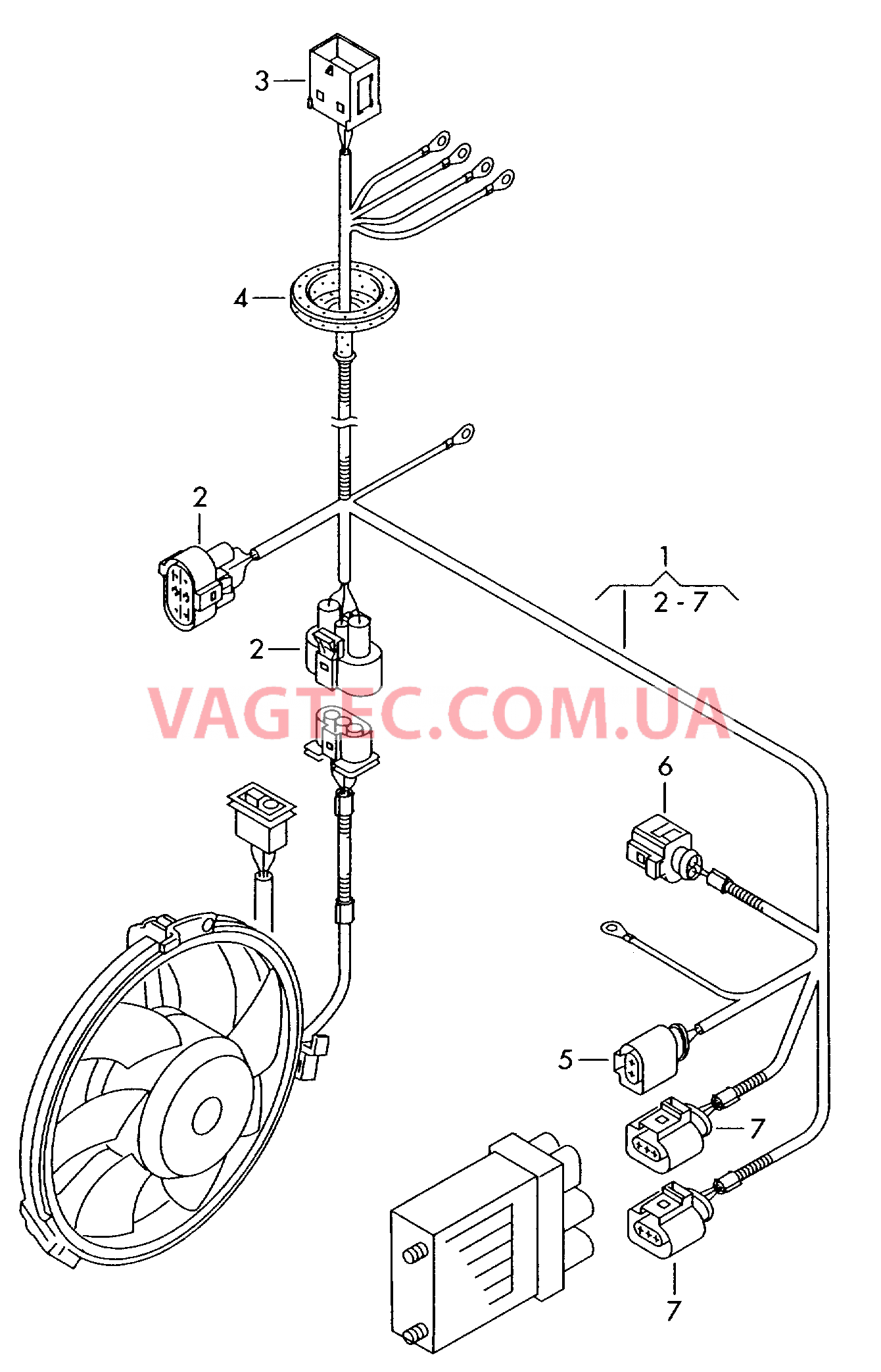 Жгут проводки БУ вентилятора радиатора  для VOLKSWAGEN Transporter 2008